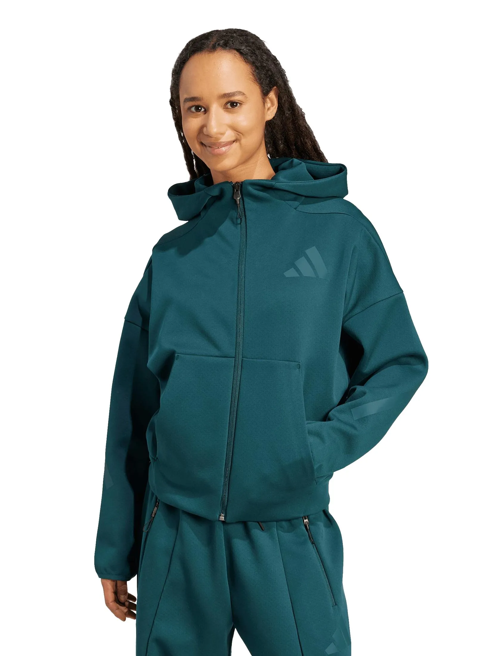 ADIDAS Women Hoodie Full-Zip Adidas Z.N.E. JW5321 Green / Aurora Ivy Size - A/L