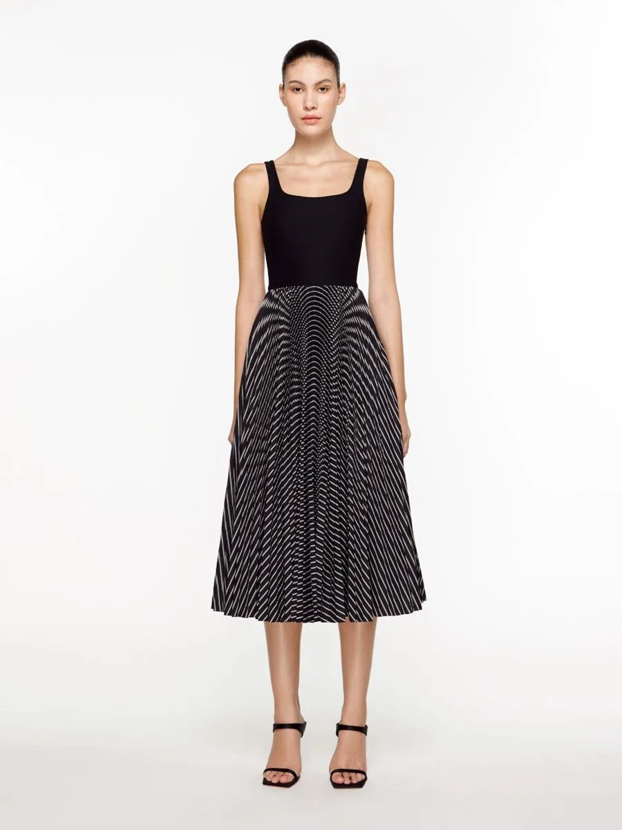 ASAVA ( SS24 ) Striped Pleated Women Midi Dress Black