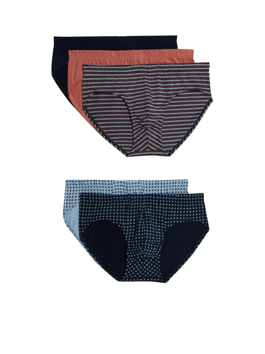 MARKS & SPENCER Men Brief Cool & Fresh Pure Cotton Pattern Slips 5pk Zz_Multi