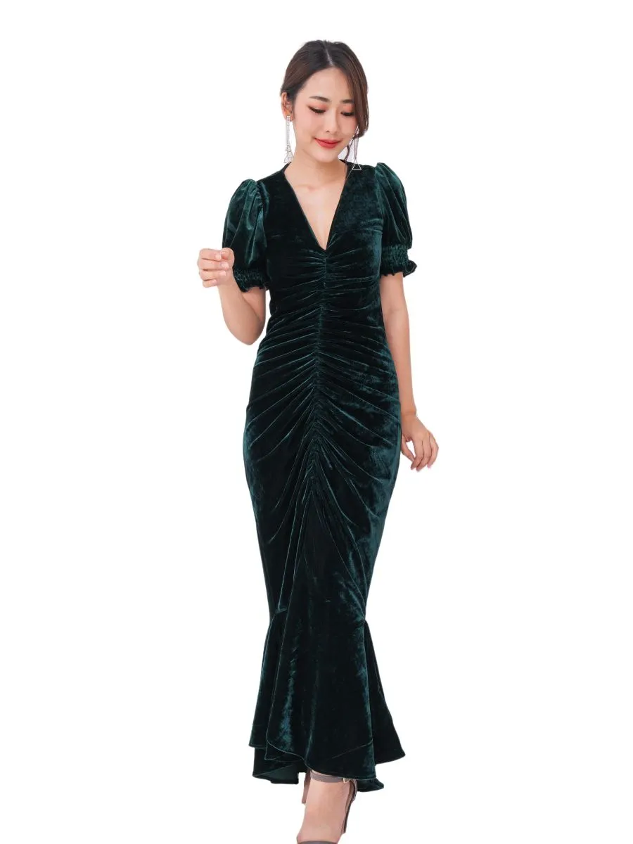 ROSE THE LABEL Jasmin velvet dress Green