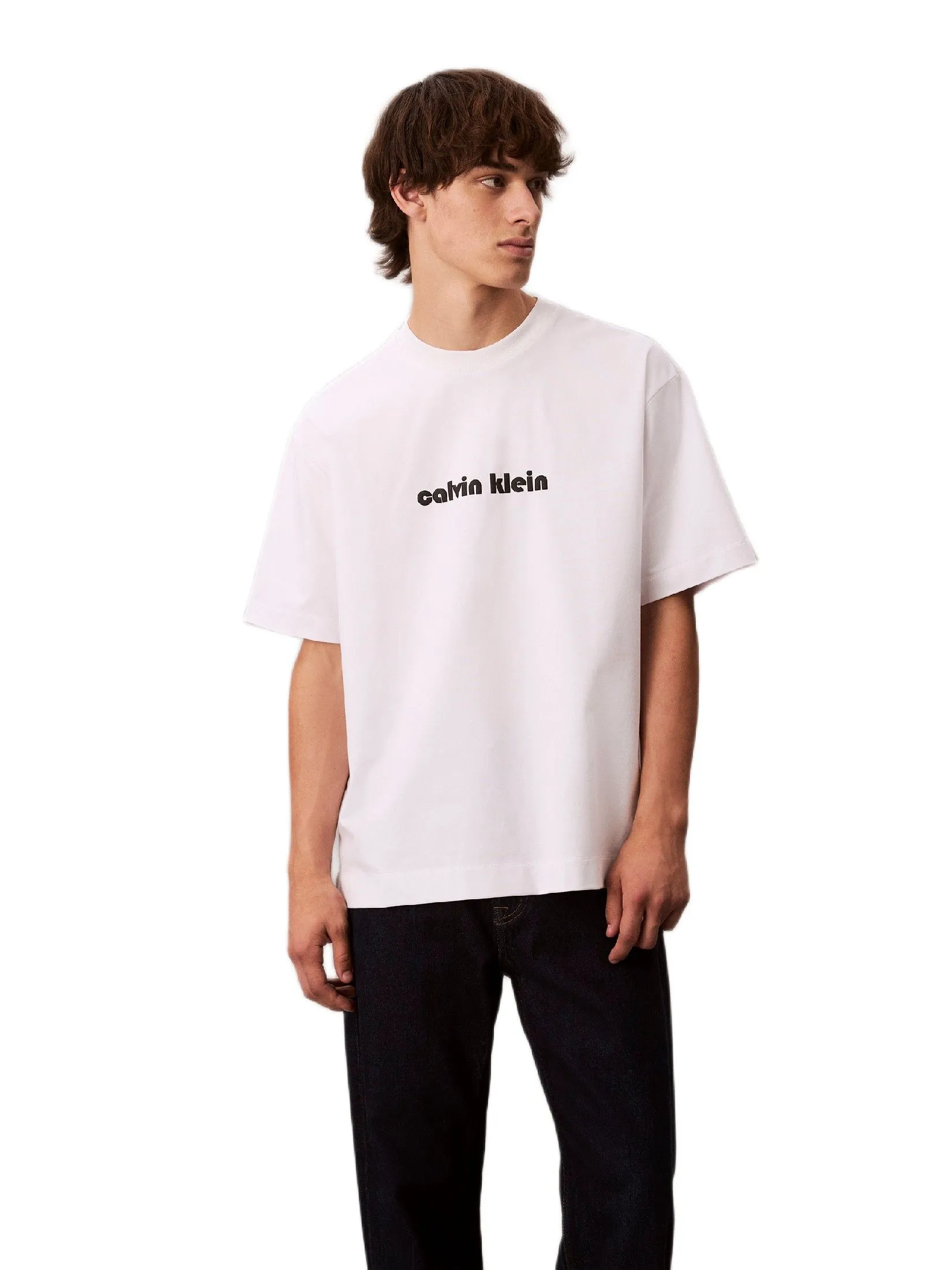 CALVIN KLEIN Men's Relaxed Fit Jersey Logo Cooling Short Sleeve T-Shirt White