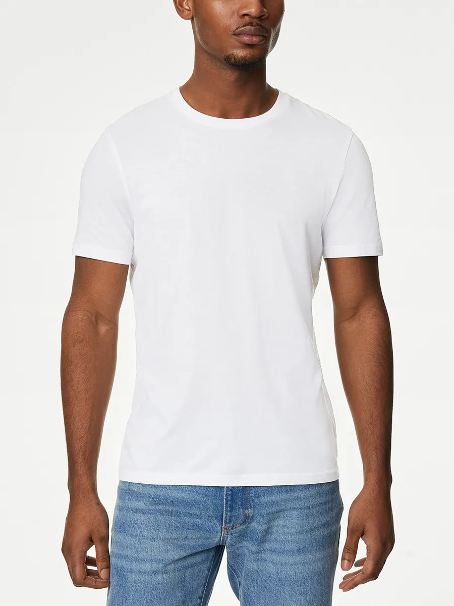 MARKS & SPENCER Men T-Shirt Short Sleeves Regular Fit Pure Cotton Crew Neck