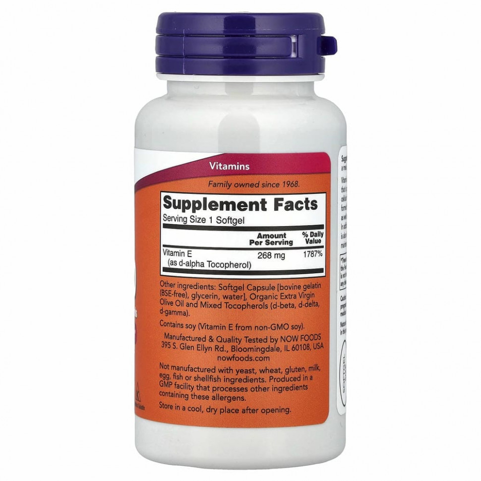 NOW Foods, E-400 со смешанными токоферолами, 268 мг (400 МЕ), 100 мягких таблеток