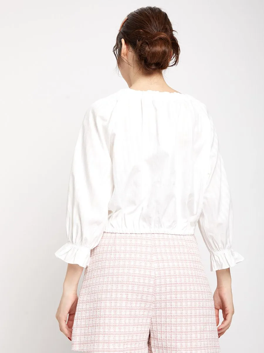 LOLITA Women Blouse Puff Sleeves Tie-Front