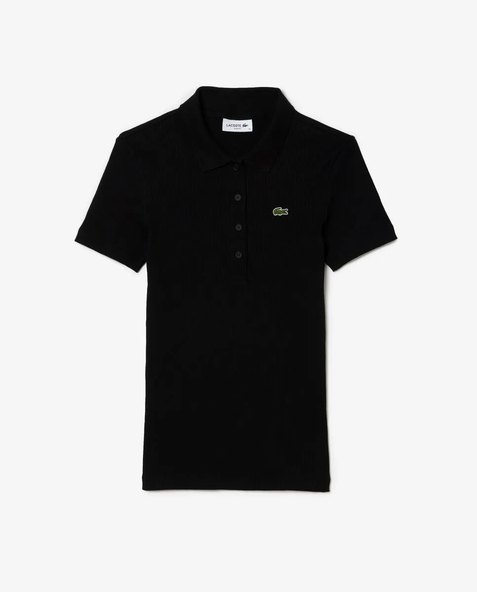 LACOSTE L.12.D Slim Fit Ribbed Cotton Polo Shirt Black