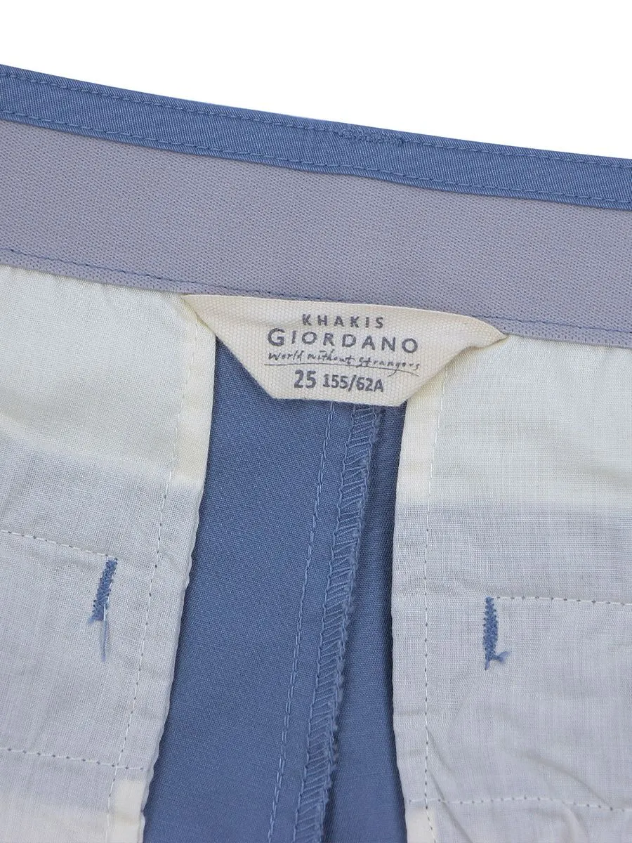 GIORDANO Women's Twill Mid-Rise Slim Fit Pocket Shorts (180 Elastic Waistband) Coastal Blue