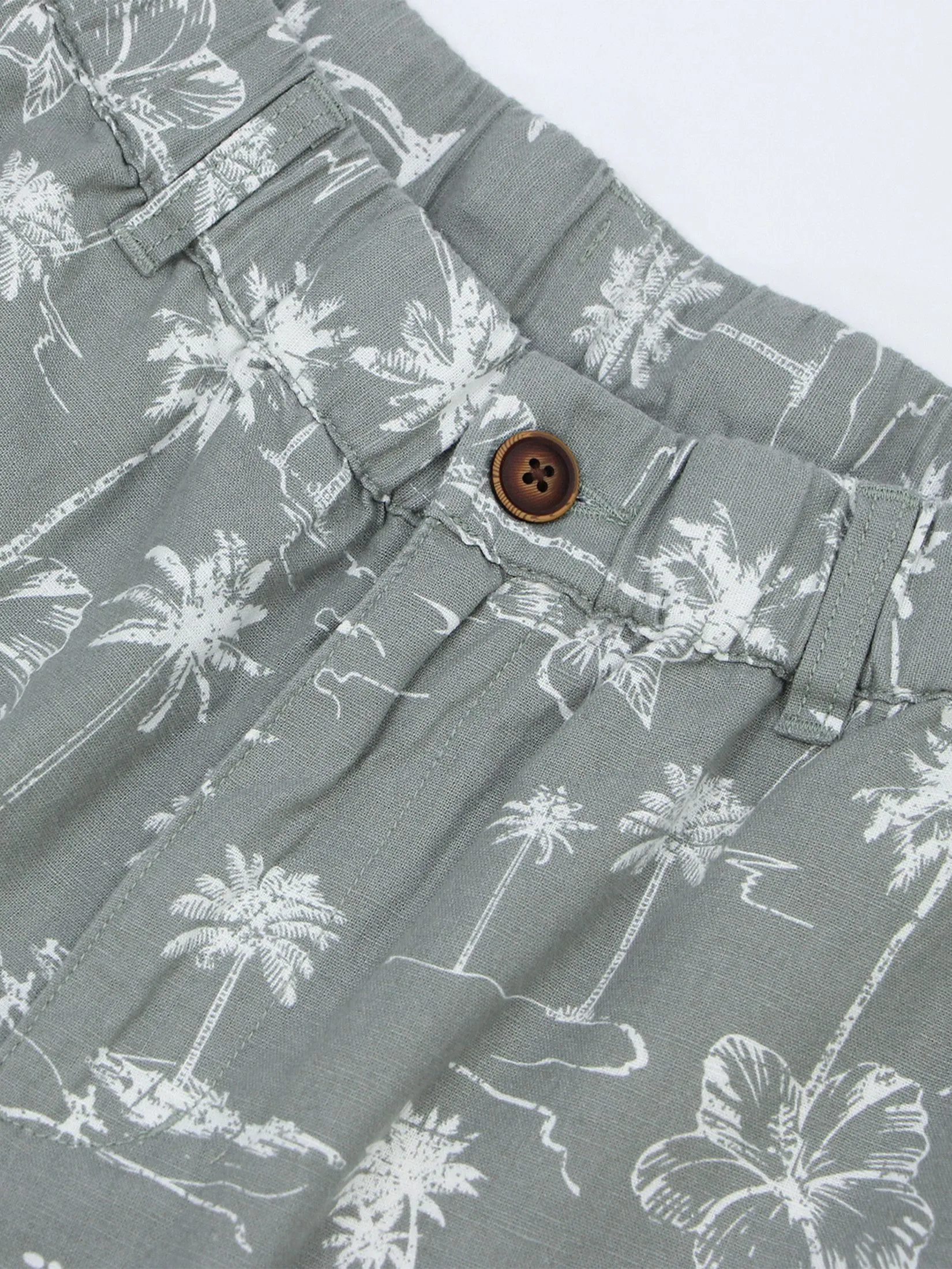 GIORDANO Men's Slim Linen Bermuda Shorts Green x White