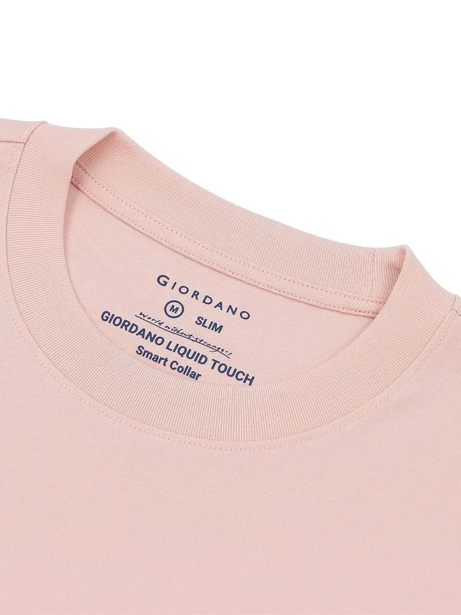 GIORDANO Men's Interlock Embroidery Tee (Liquid Touch) Evening Sand Pink