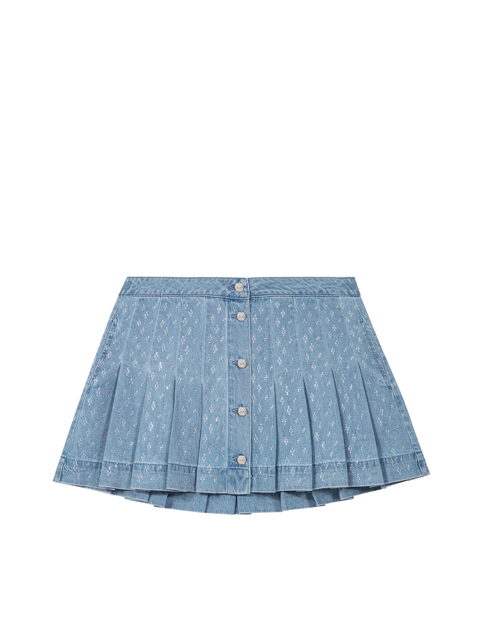 MAJE Women Denim Skirt Rhinestone Pleated