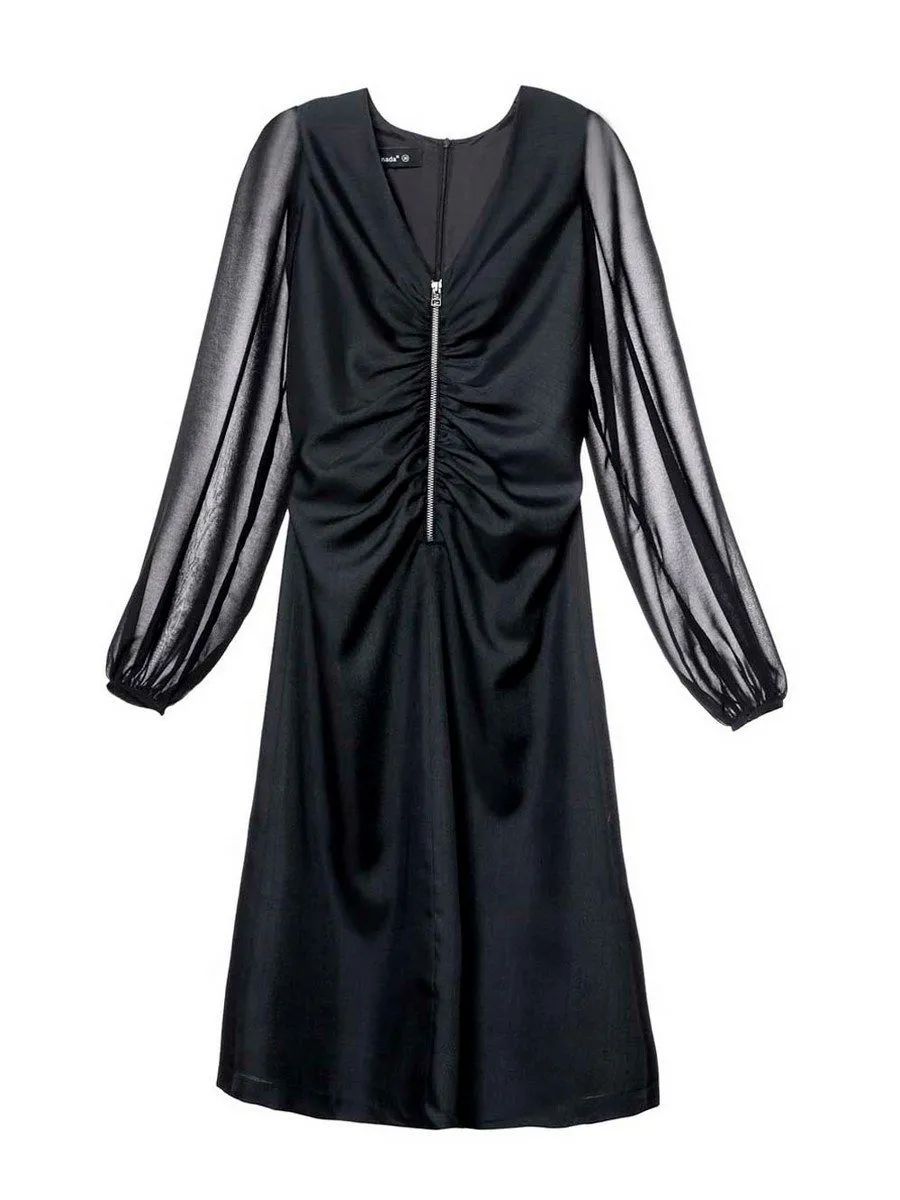 SENADA WOMEN WOOL BLEND BLACK DRAPED DRESS