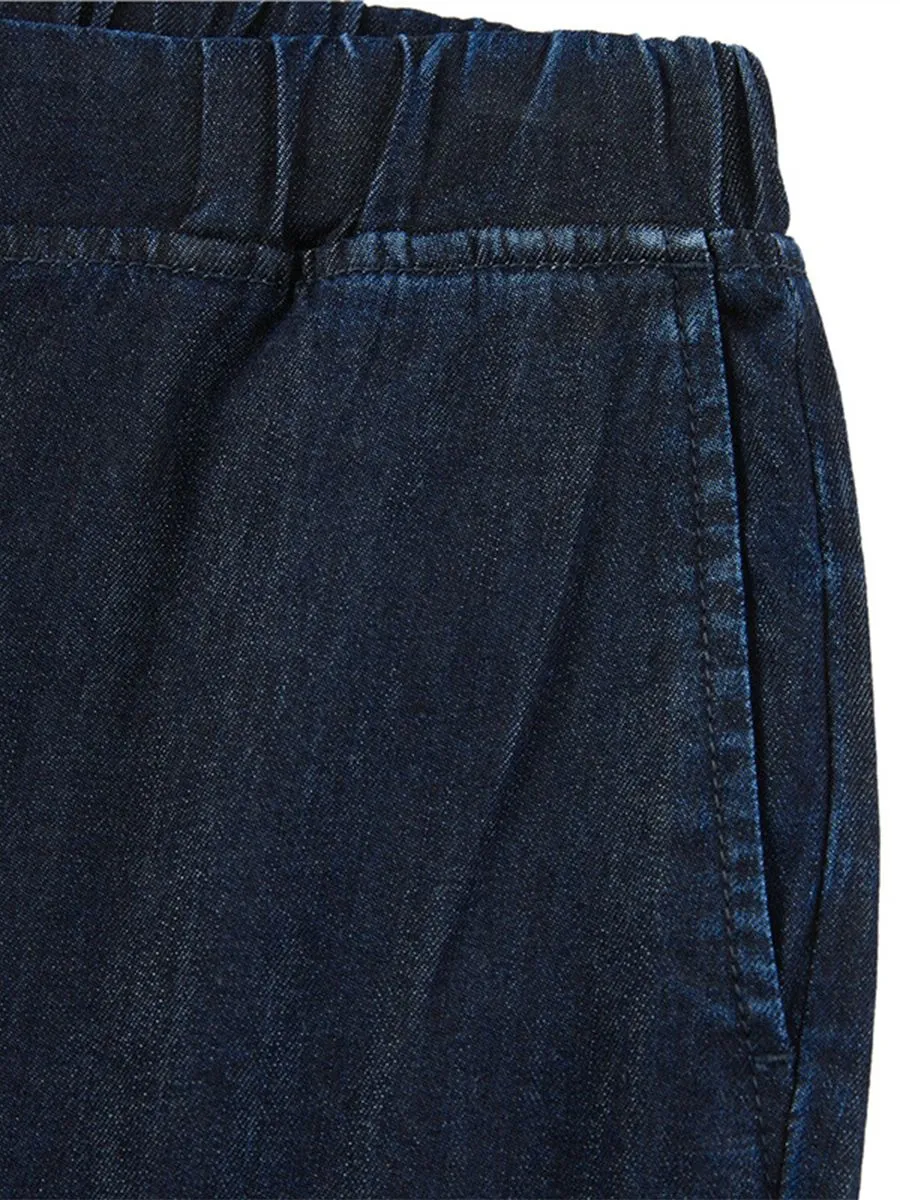 GIORDANO Women's Relax Elastic Viscose Denim Jeans Denim blue