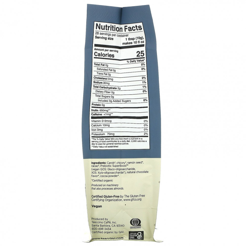 Teeccino, Prebiotic Herbal Coffee, Dark Roast, Caffeine Free, Dark Chocolate, 10 oz (284 g)