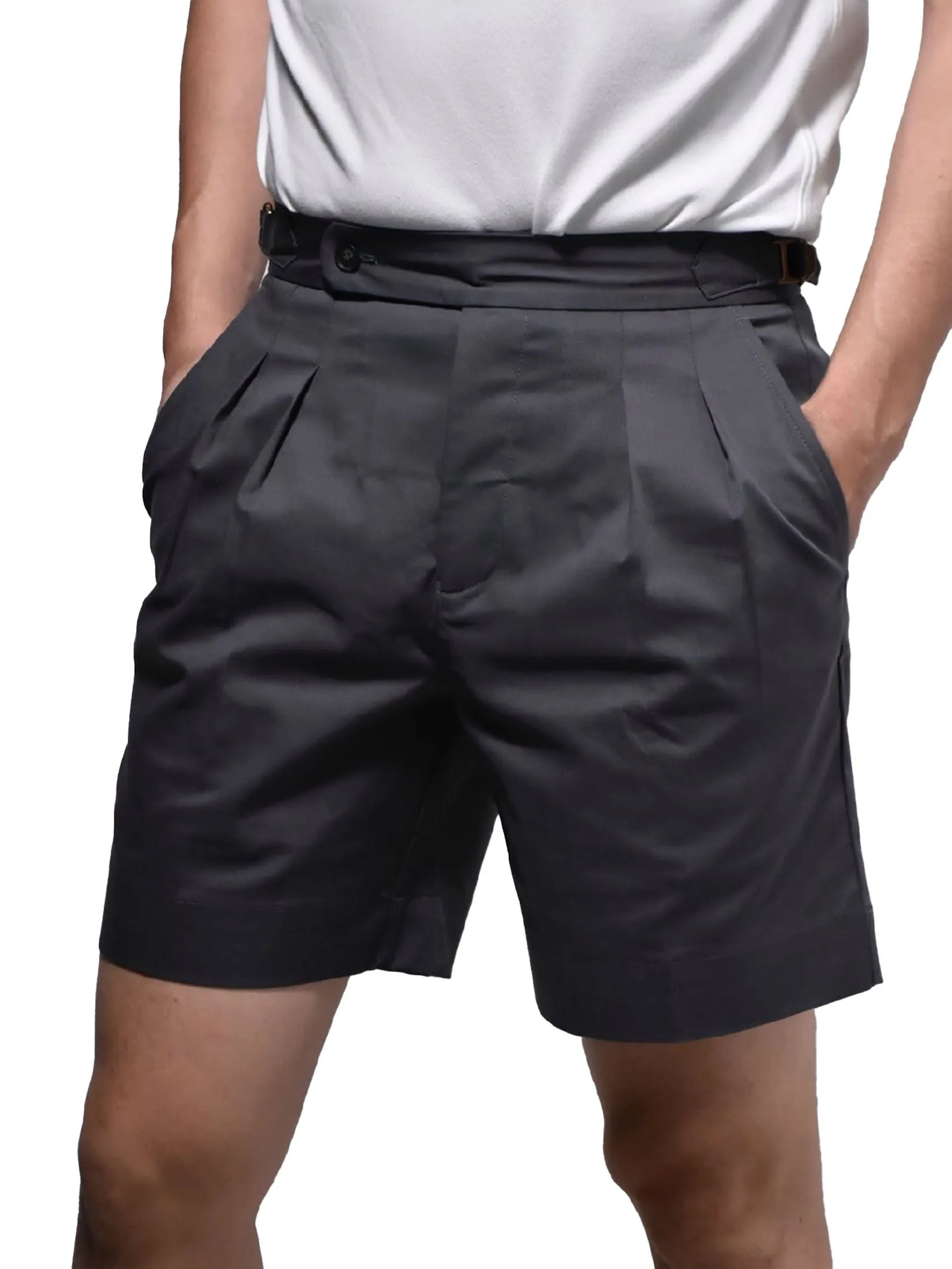 ERA-WON Men's short pant Double belts Classic Shorts Light Dark grey