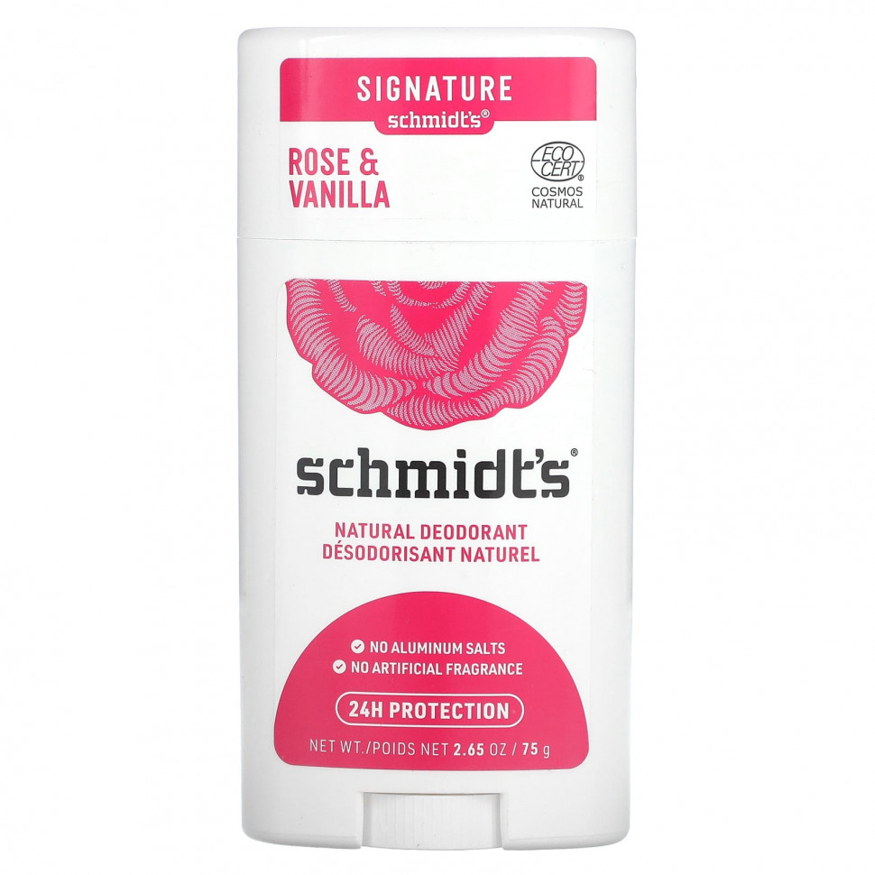 Schmidt's, Натуральный дезодорант, роза и ваниль, 75 г (2,65 унции)