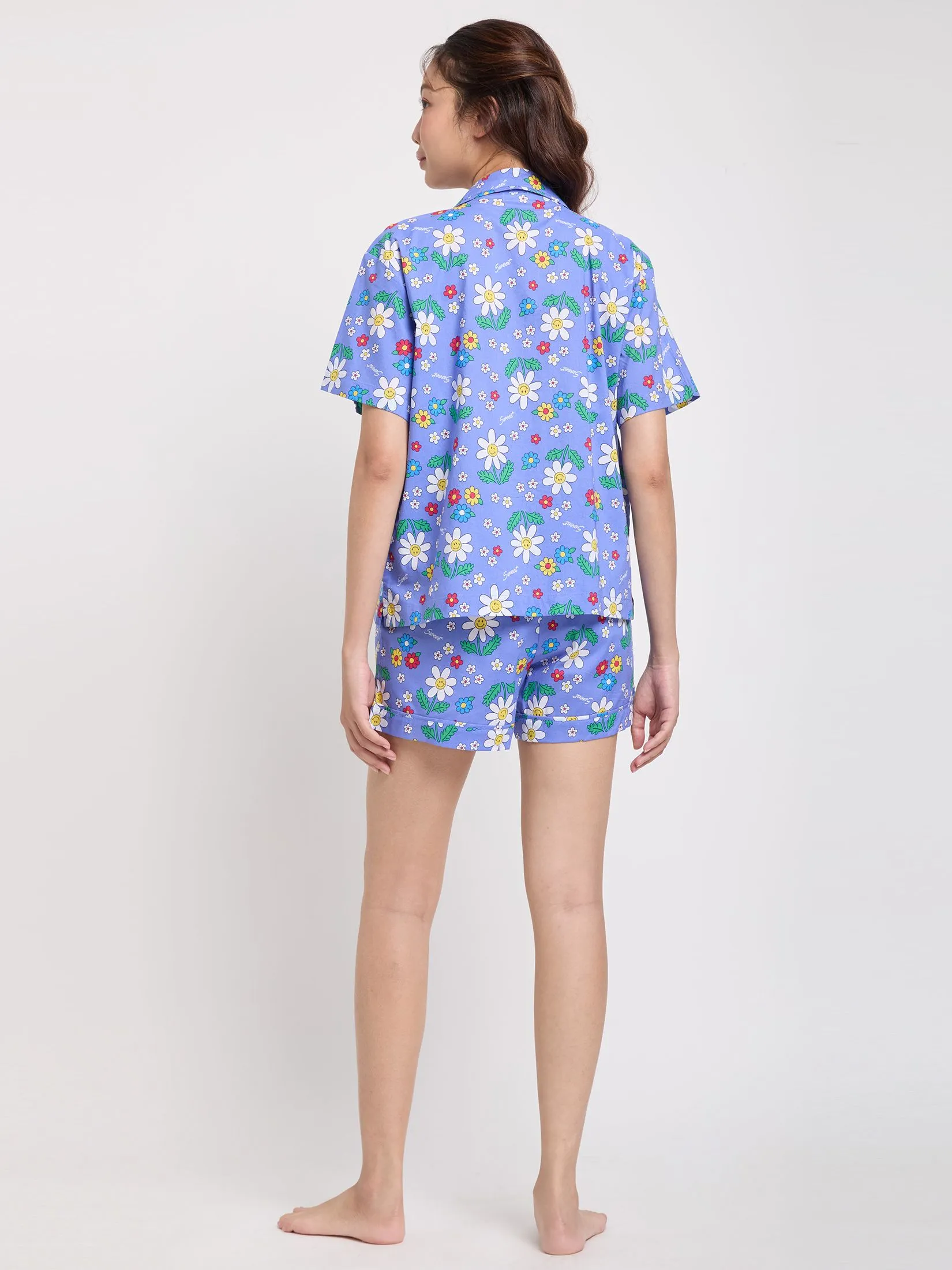 SWEET SENSATIONS Women Pyjamas Hawaii Shirt Short Sleeves + Shorts Print Navy