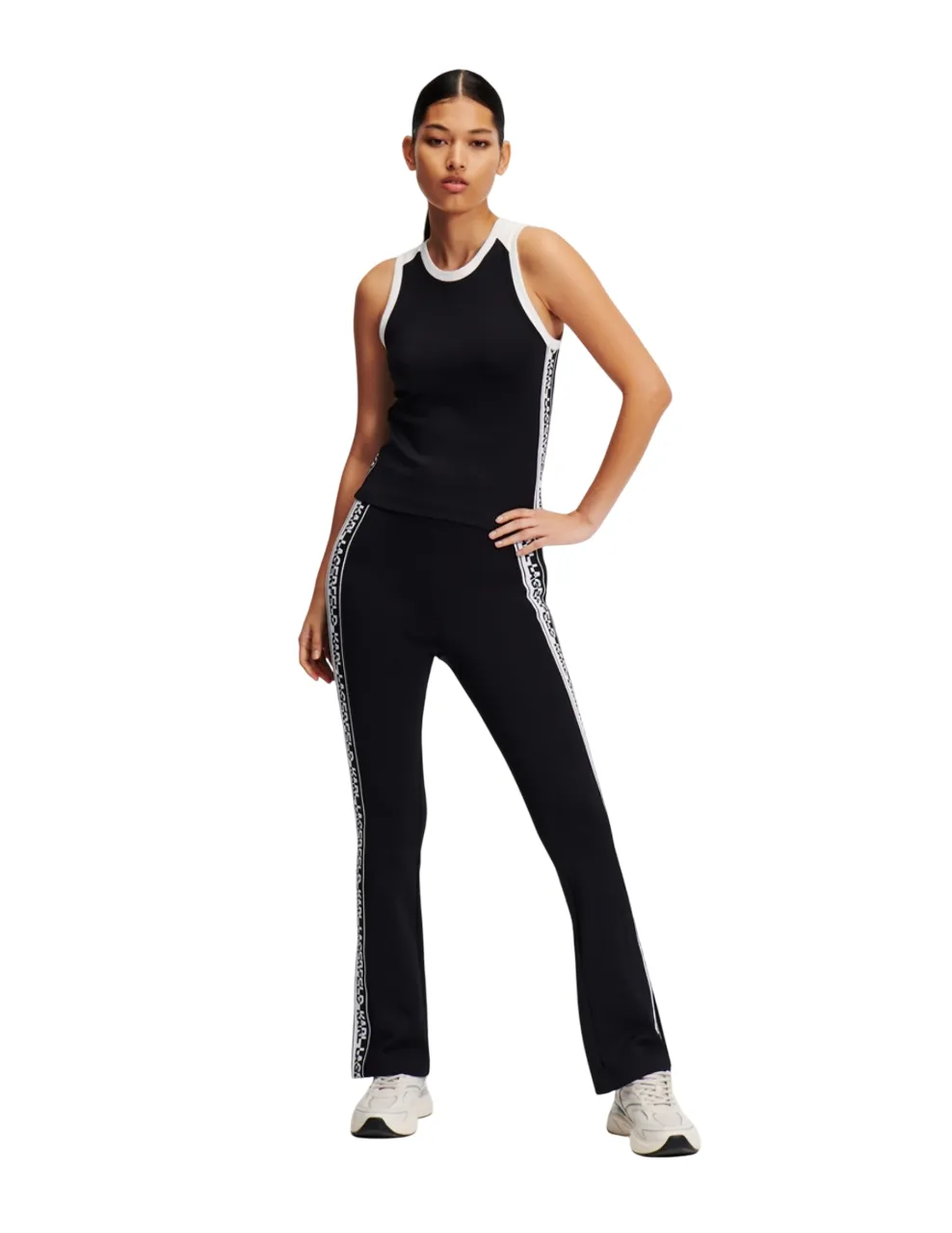 KARL LAGERFELD RTW-1 LOGO TAPE WOMEN LEGGINGS BLACK