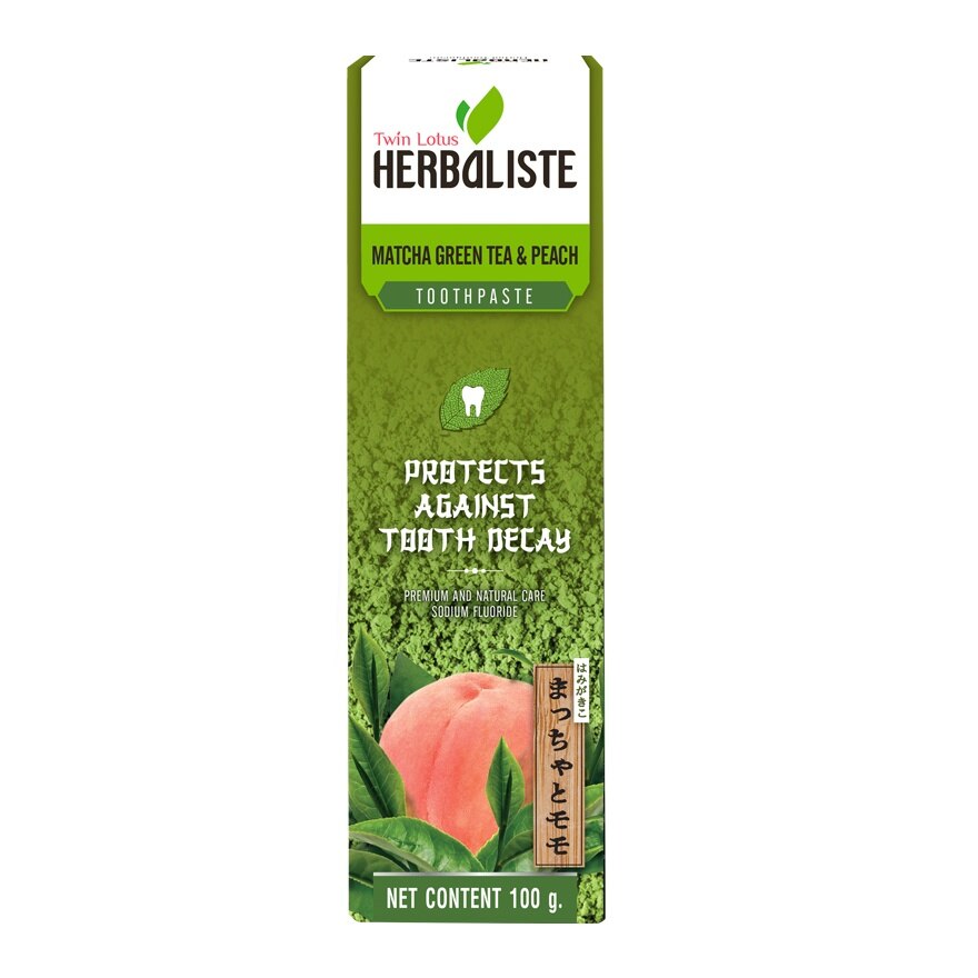 Twin Lotus Toothpaste Herbaliste Matcha Green Tea  Peach 100 G. - Green