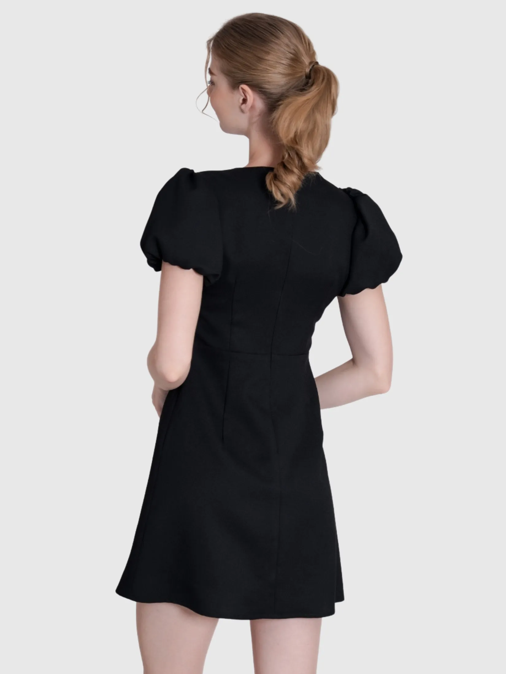 AMILA Women Dress Short Sleeves Moss Crepe Black