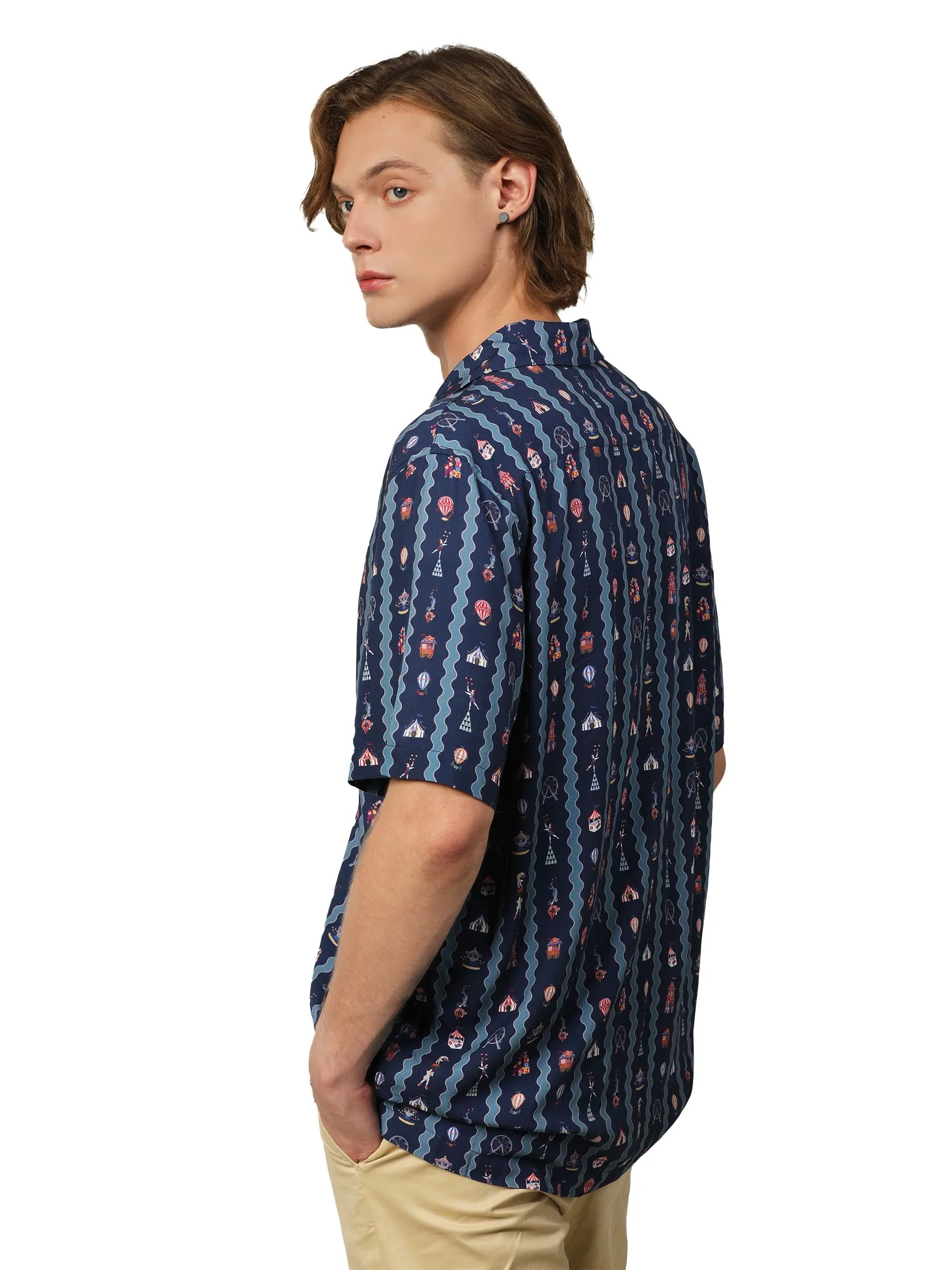 JOHN HENRY Men's Short Sleeves Hawaii Shirts (Relaxed Fit) MERRIMENT Navy