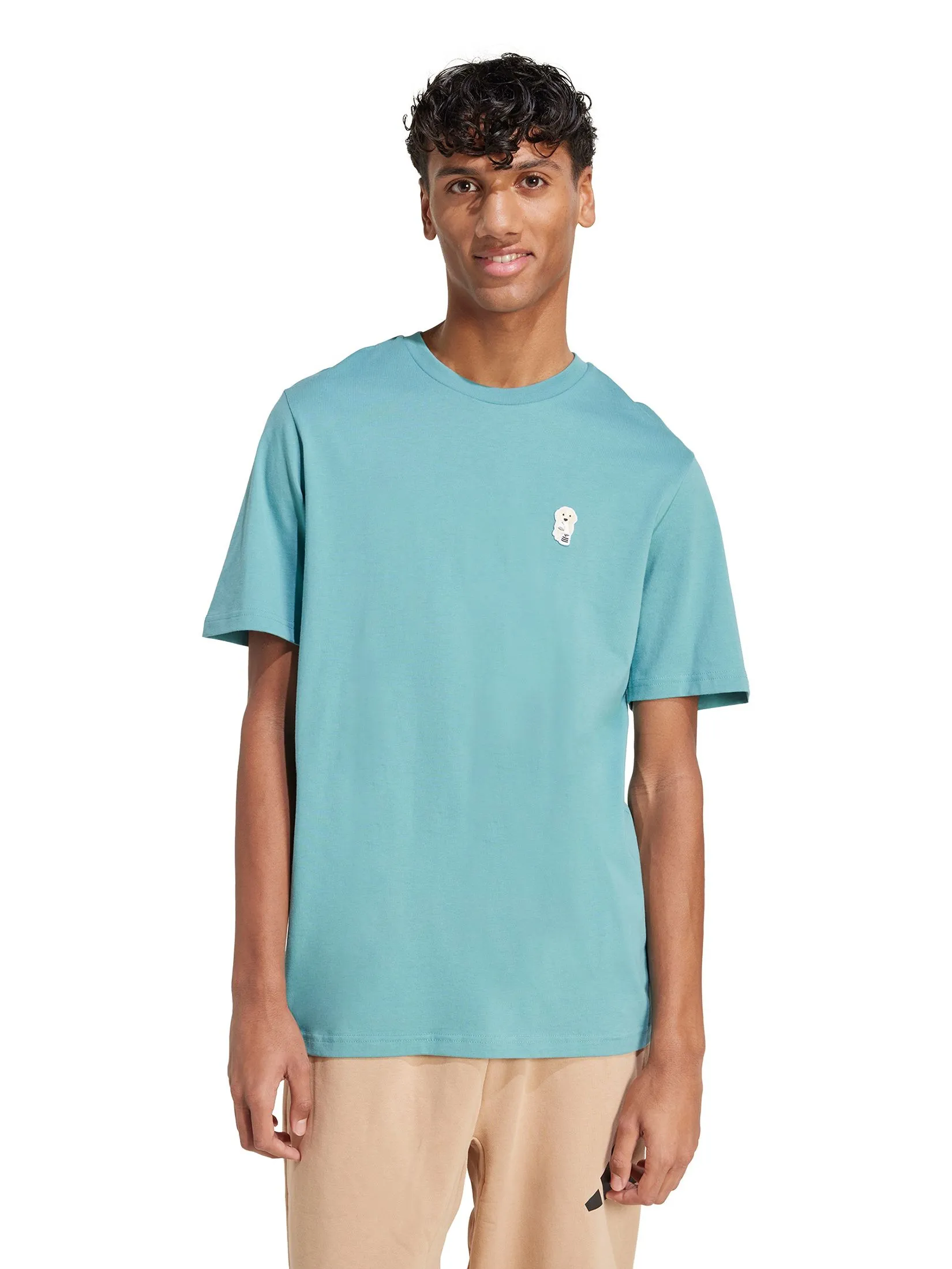 ADIDAS Men T-Shirt Graphic Dog Sock Patch