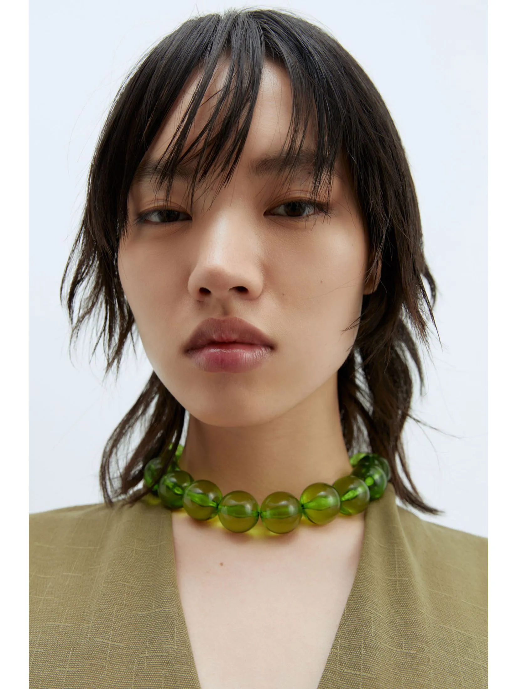 SFERA Women Midi Dress Basic Linen-Effect Khaki Green