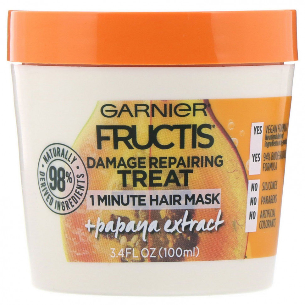 Garnier, Fructis, маска для восстановления поврежденных волос за 1 минуту, с экстрактом папайи, 100 мл