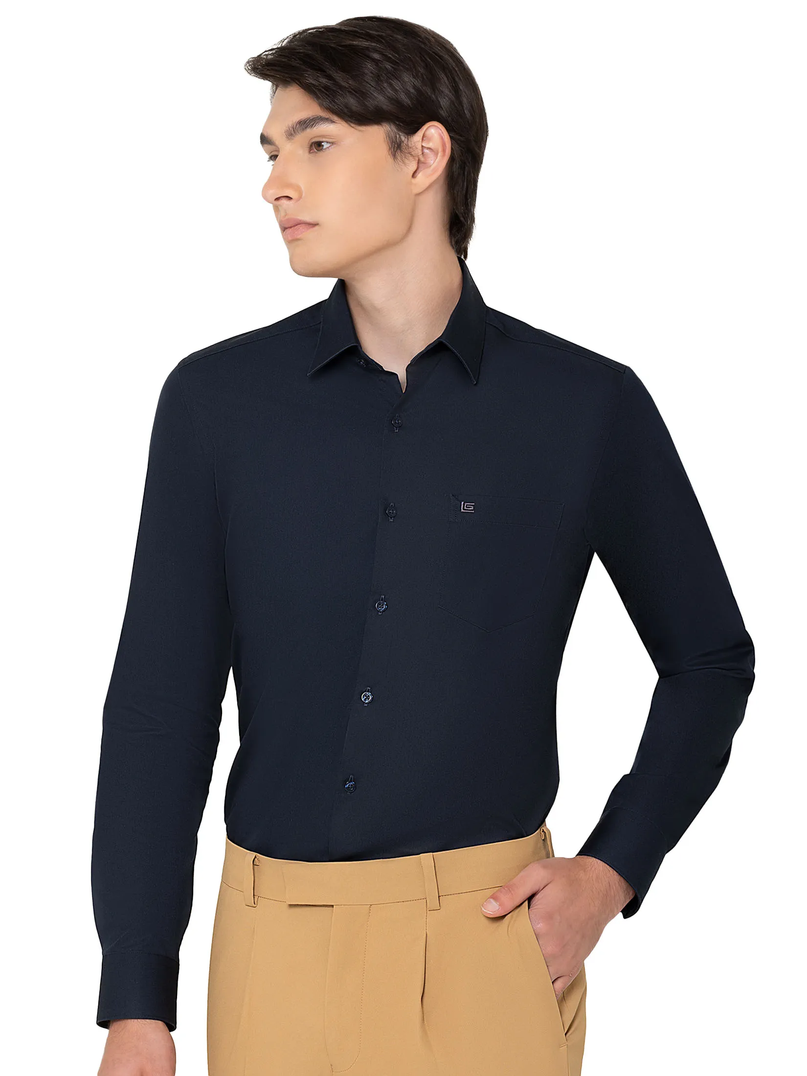 GUY LAROCHE MENWEAR Men s Shirt Long-Sleeve Navy blue Slim Fit, Model BAB6200W5NV