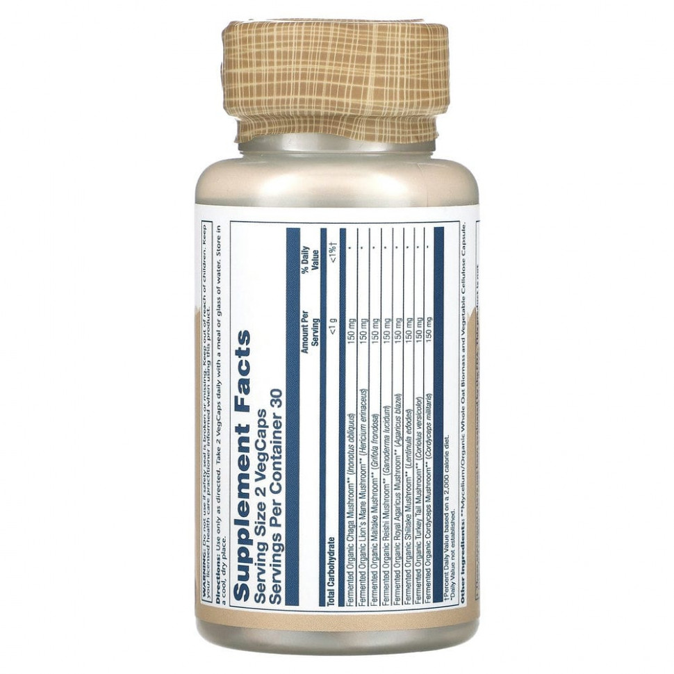 Solaray, ферментированный гриб ежовик гребенчатый, выращенный органическим способом, 600 мг, 60 вегетарианских капсул