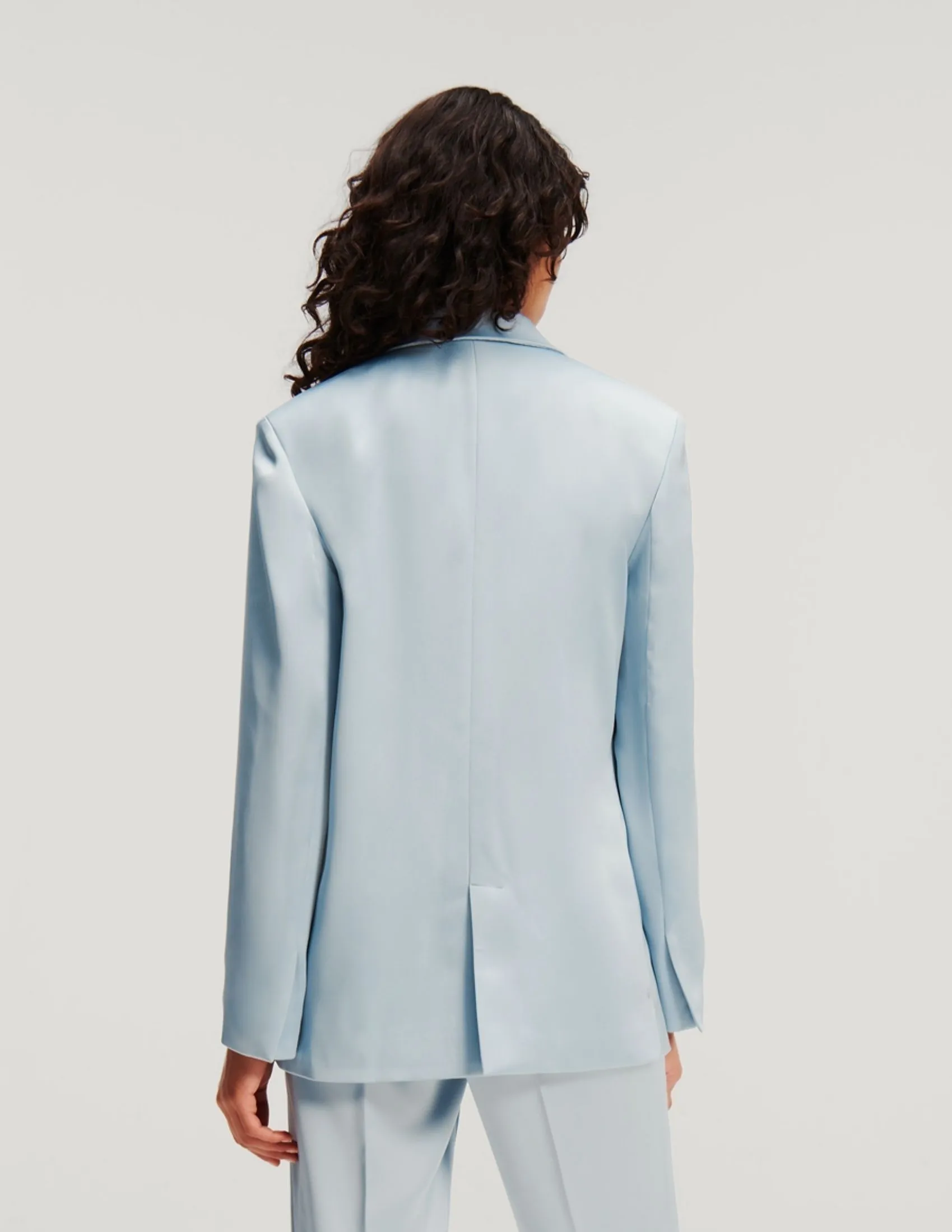 KARL LAGERFELD RTW-1 FLUID SATIN TAILORED WOMEN BLAZER CASHMERE BLUE