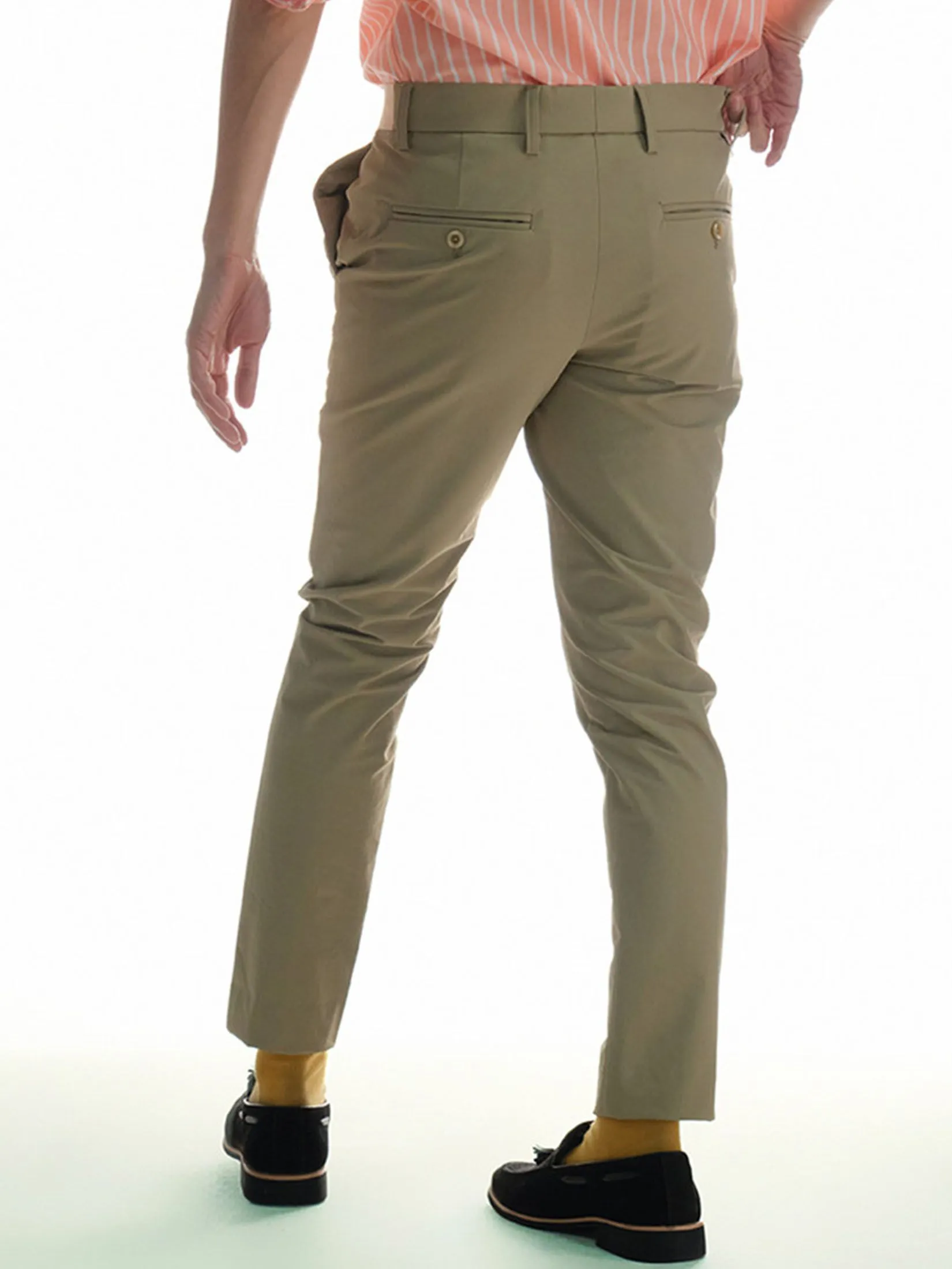 ERA-WON Men's  Cropped Skinny pants Golf fabric  Khaki