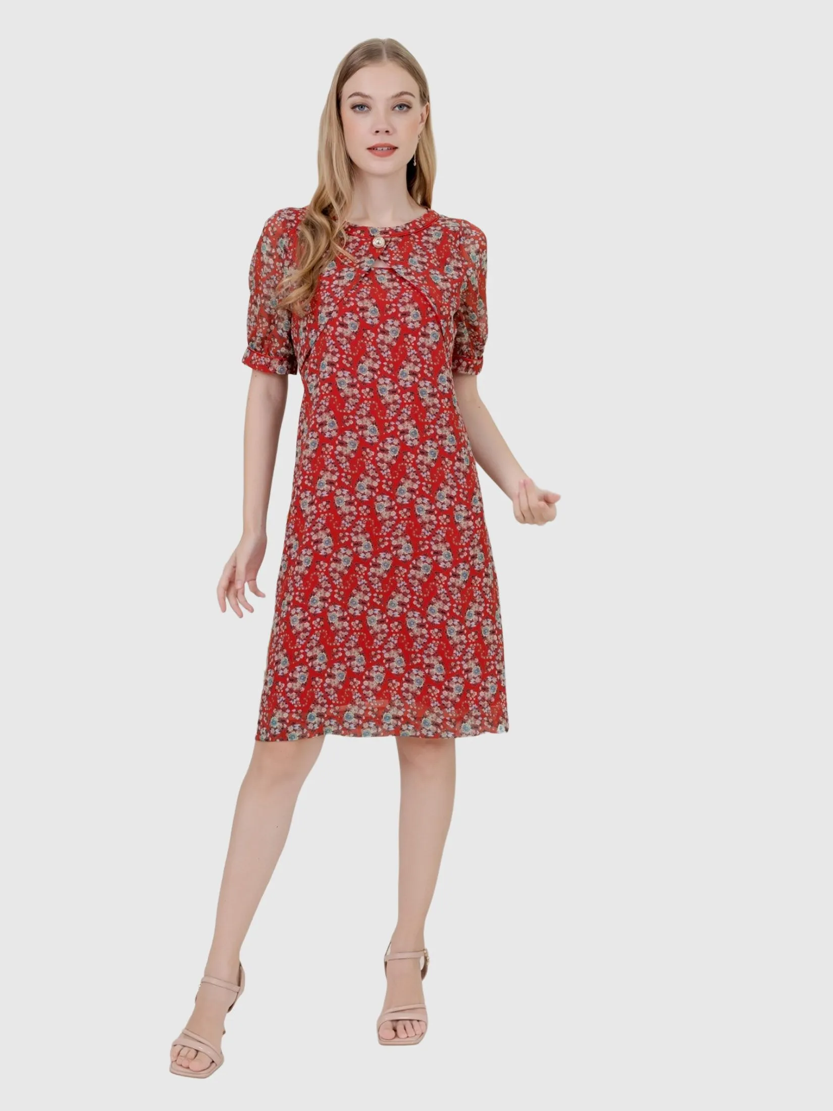 VERONIQA Women Dress Chiffon Angora Red