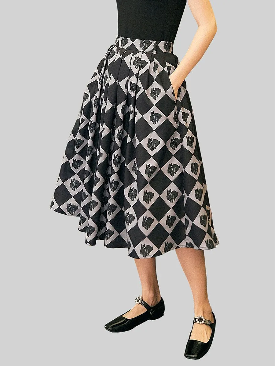 XUNRUO Women Black Rabbit Pattern Skirt