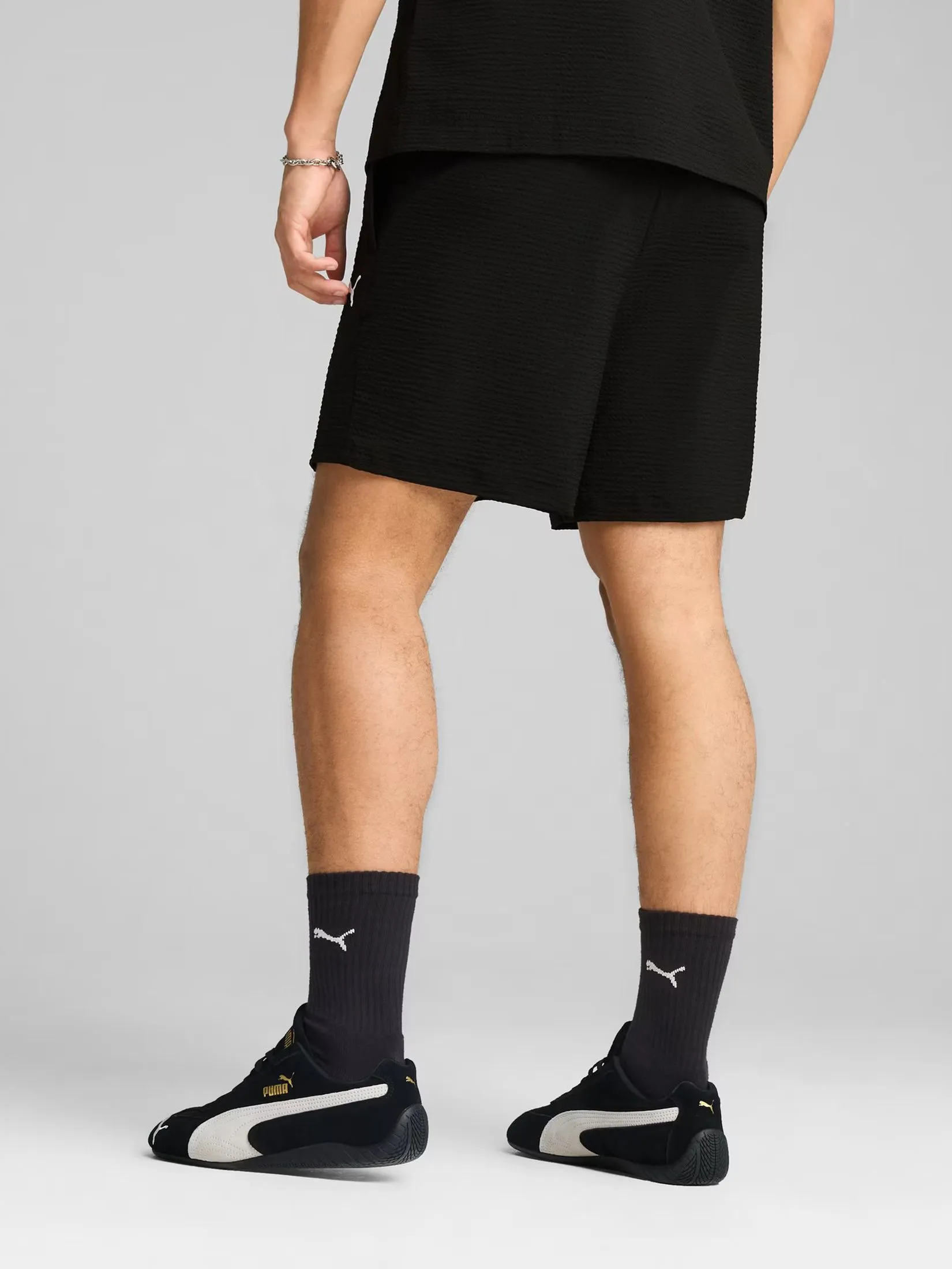 PUMA Men Shorts 6" Wardrobe Essentials Seersucker Relaxed Shorts PUMA Black