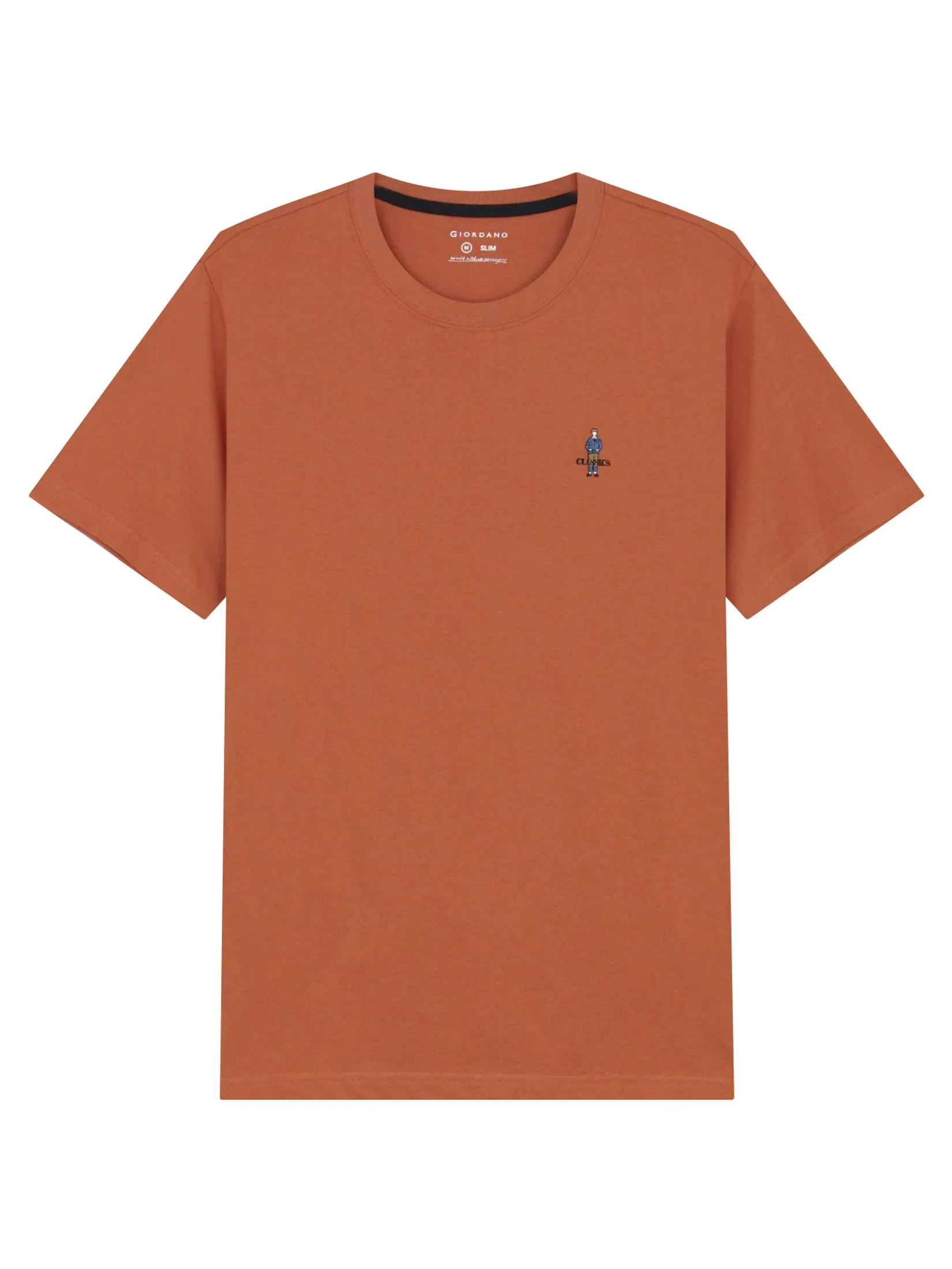 GIORDANO Men's Slim Cotton Embroidery Tee (Classic Man) Mango Orange
