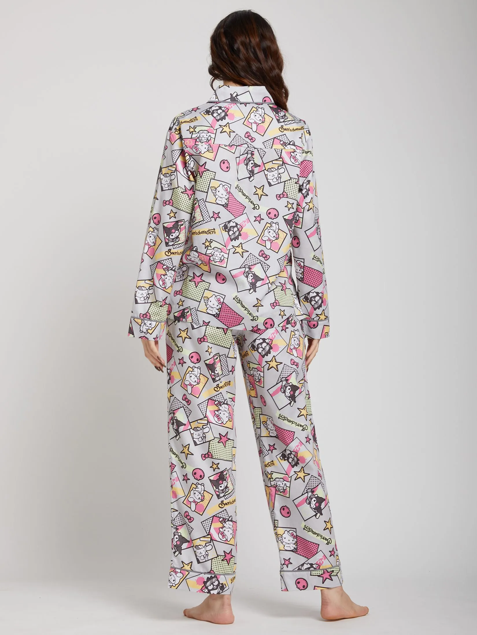 SANRIO Women Pyjamas Long Sleeves Shirt Pants Mix Character Grey