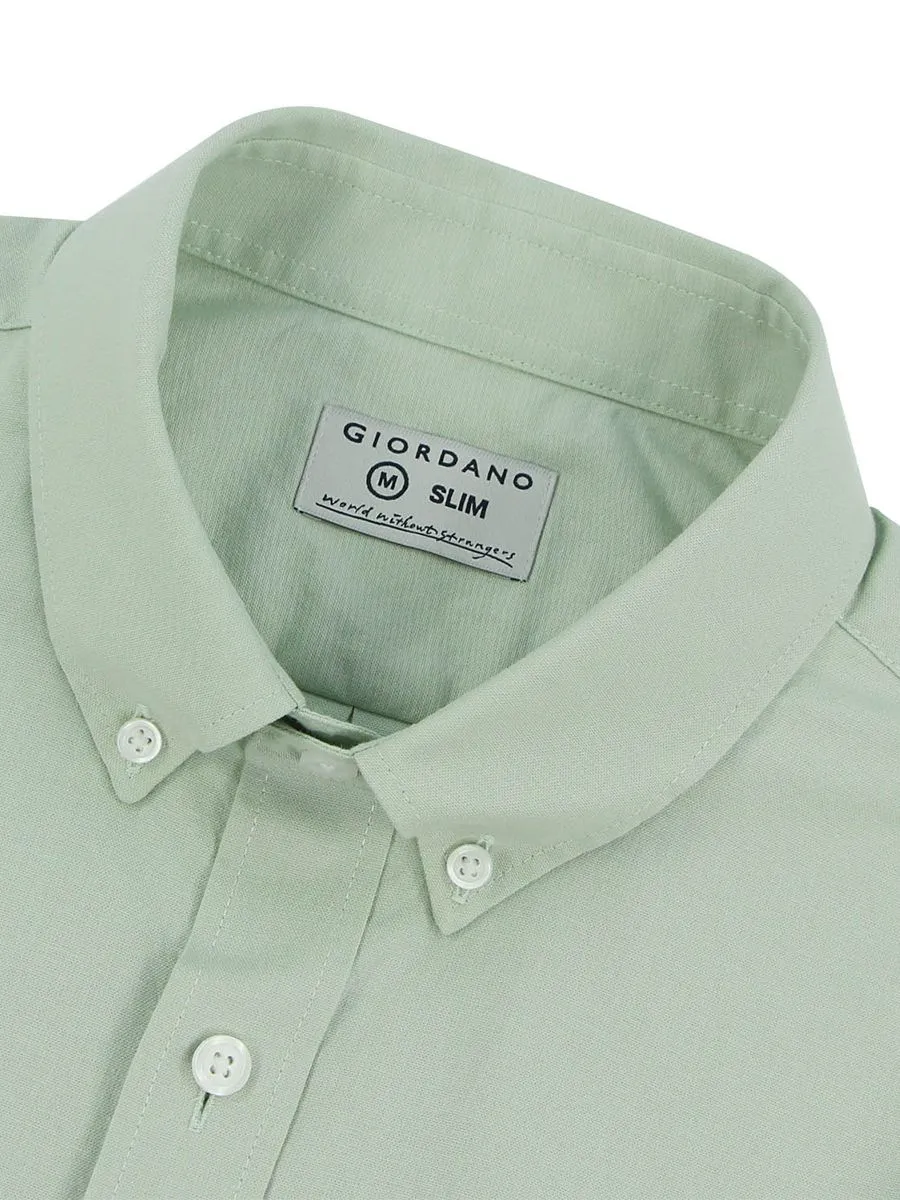 GIORDANO Men's Slim Embroidery Stretch Oxford Shirts (Classic Man)  Light Green