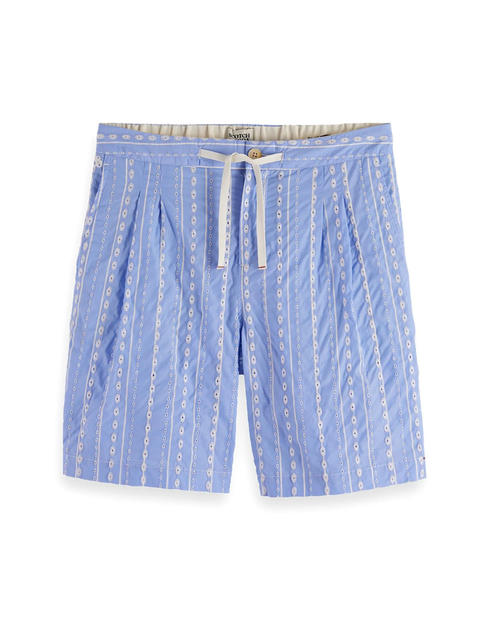 SCOTCH&SODA Men Bermuda Short Twilt - Striped & Embroidered Seersucker Sky Blue