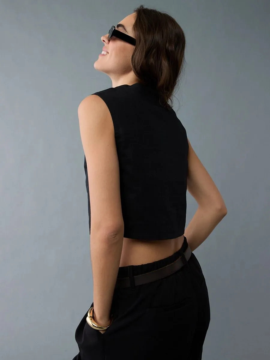 AMERICAN EAGLE WOMEN 6128 SLEEVELESS BOXY CROP 001 BLACK