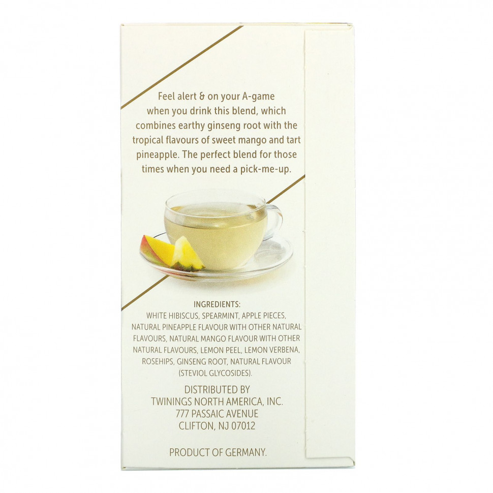 Twinings, Focus Herbal Tea, травяной чай с женьшенем, манго и ананасом, без кофеина, 18 чайных пакетиков, 27 г (0,95 унции)