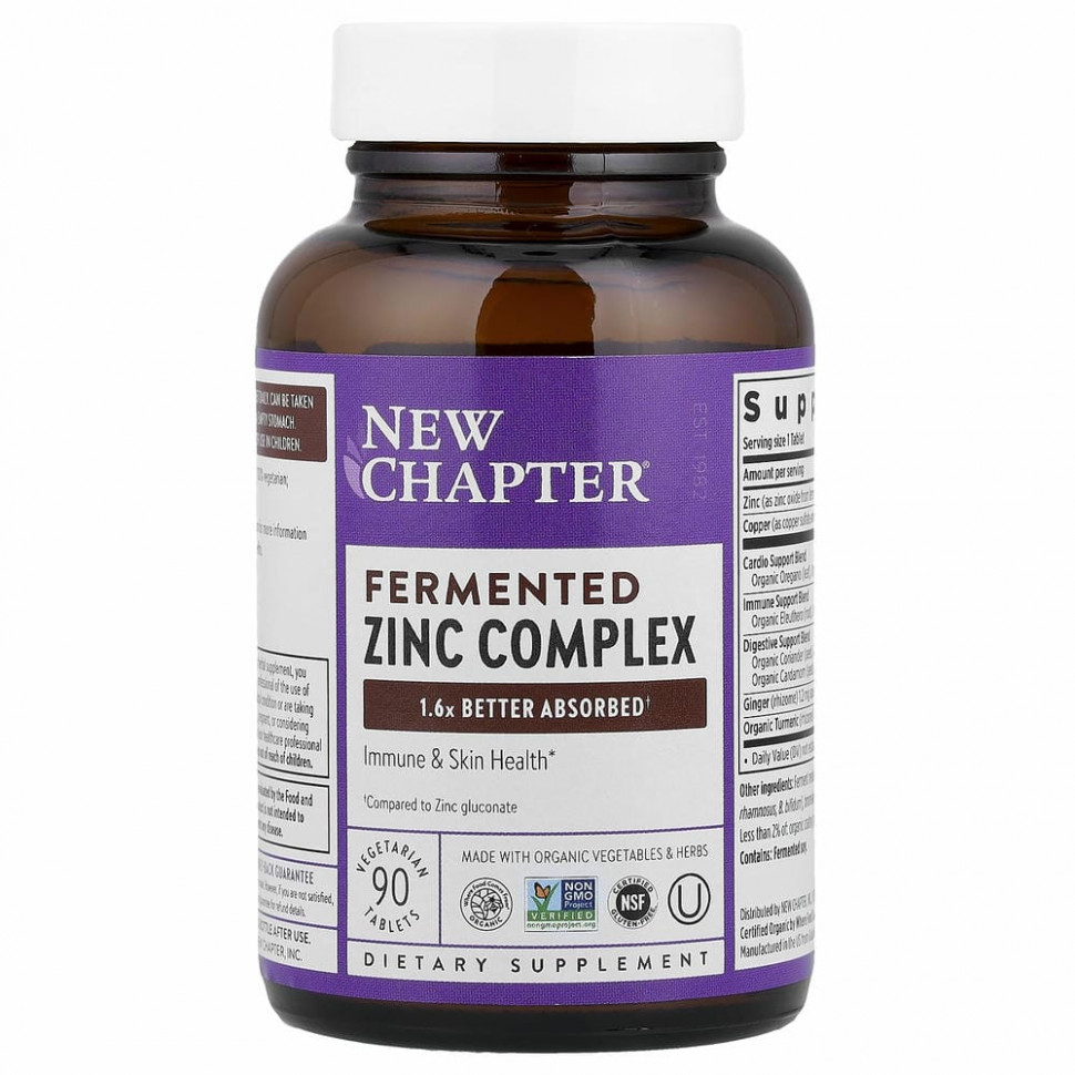New Chapter, Комплекс ферментированного цинка, 90 вегетарианских таблеток