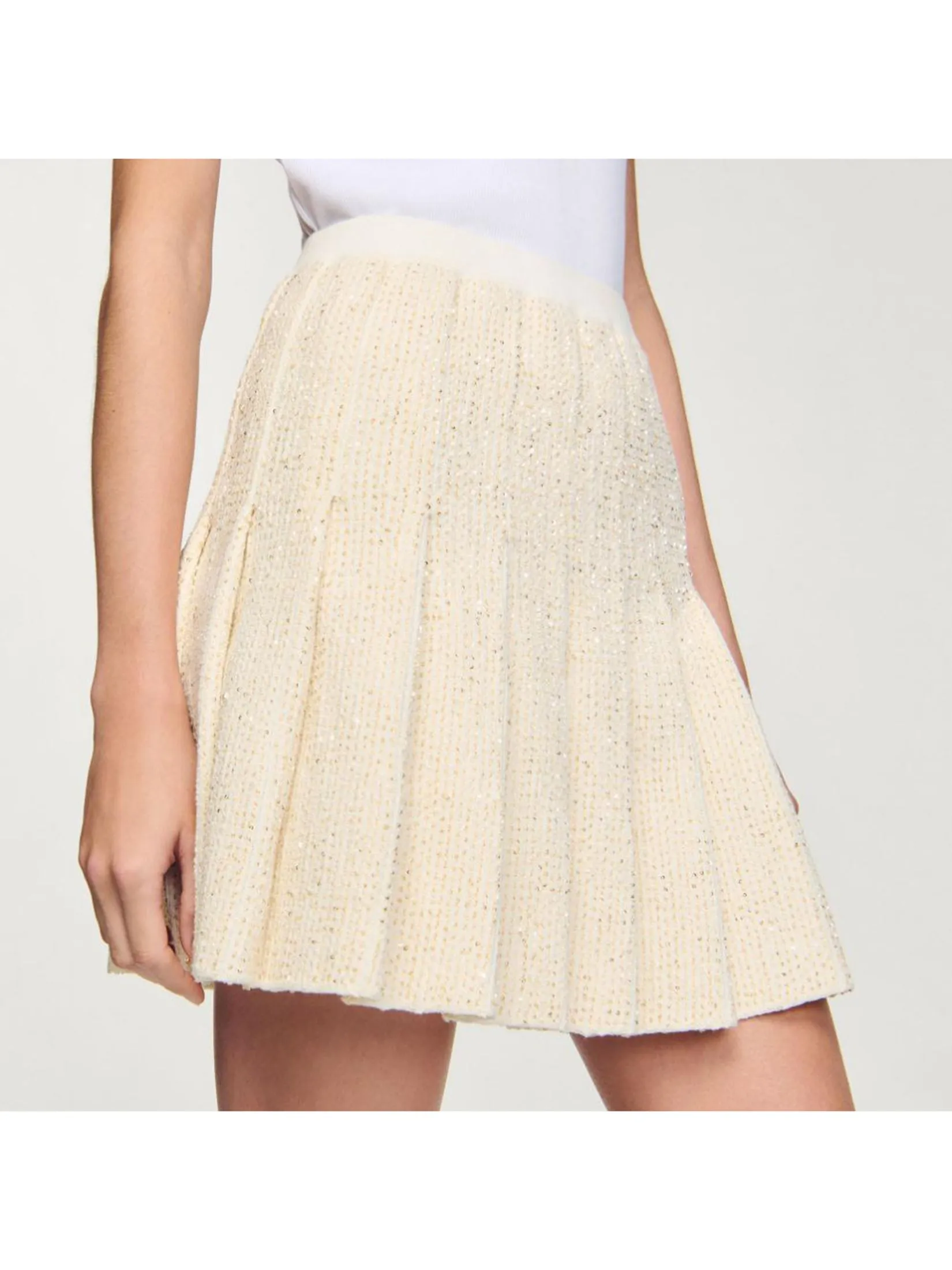 SANDRO Short Tweed Pleated Skirt