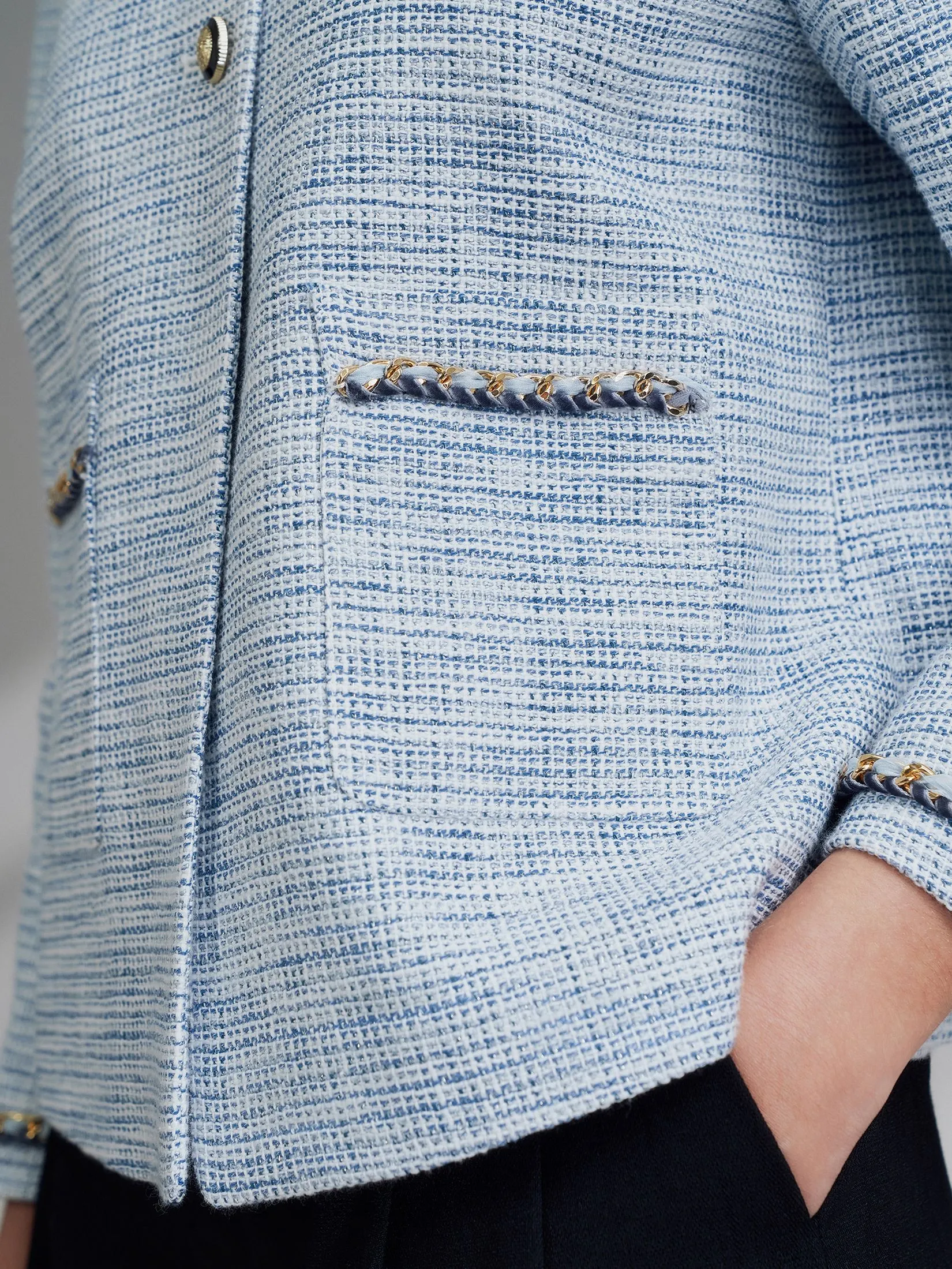 G2000 Women Clothing Cotton Blend Metallic Tweed Jacket Regular Fit - Blue