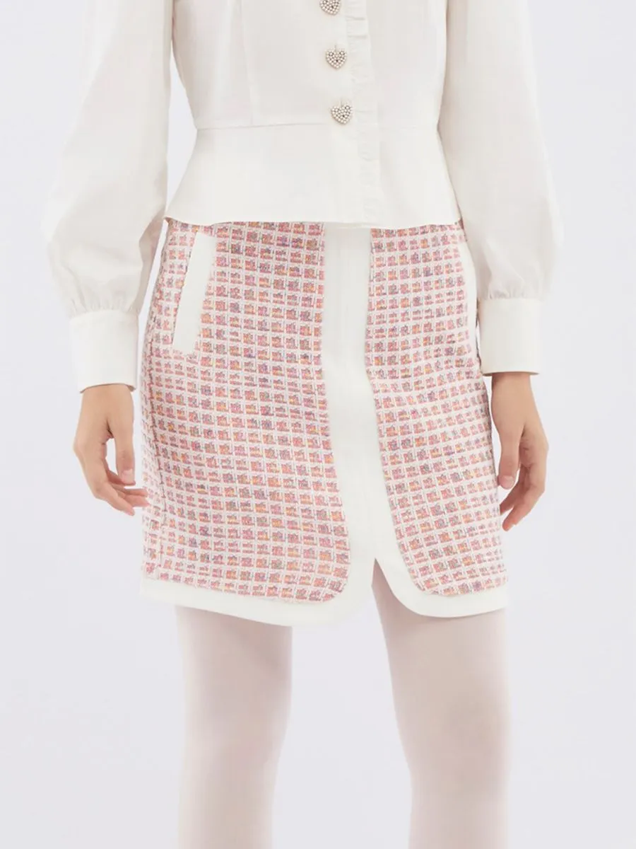 EP Checked Textured Skirt Women Mid Pink