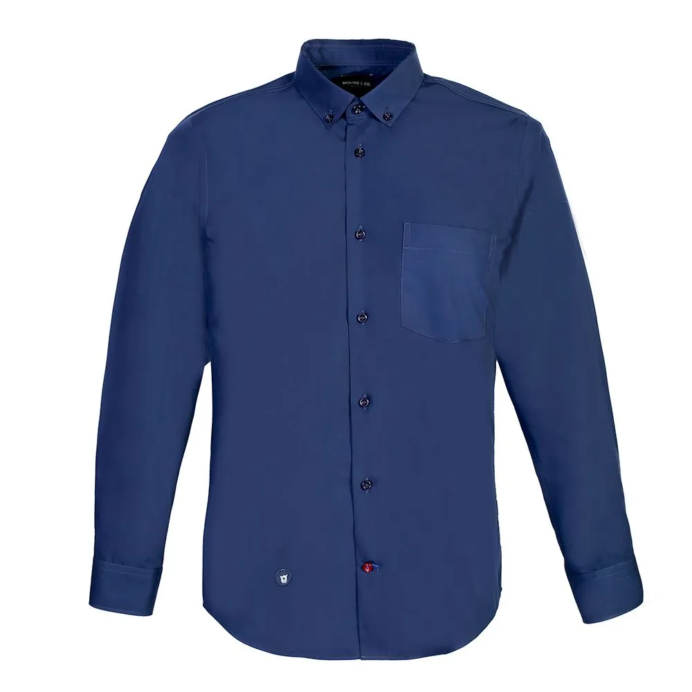 BROWNE & CO. Navy Blue Button Down Long Sleeves Shirt with Pocket