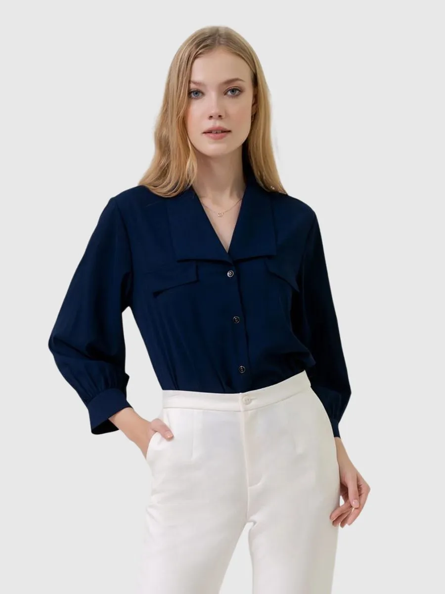 VERONIQA Women Blouse Chiffon Dobby Navy Blue