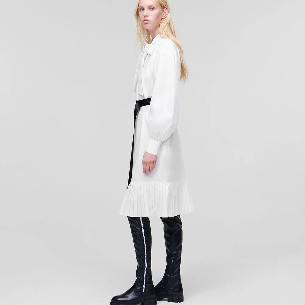KARL LAGERFELD KL Pleated Hem Shirt Dress White