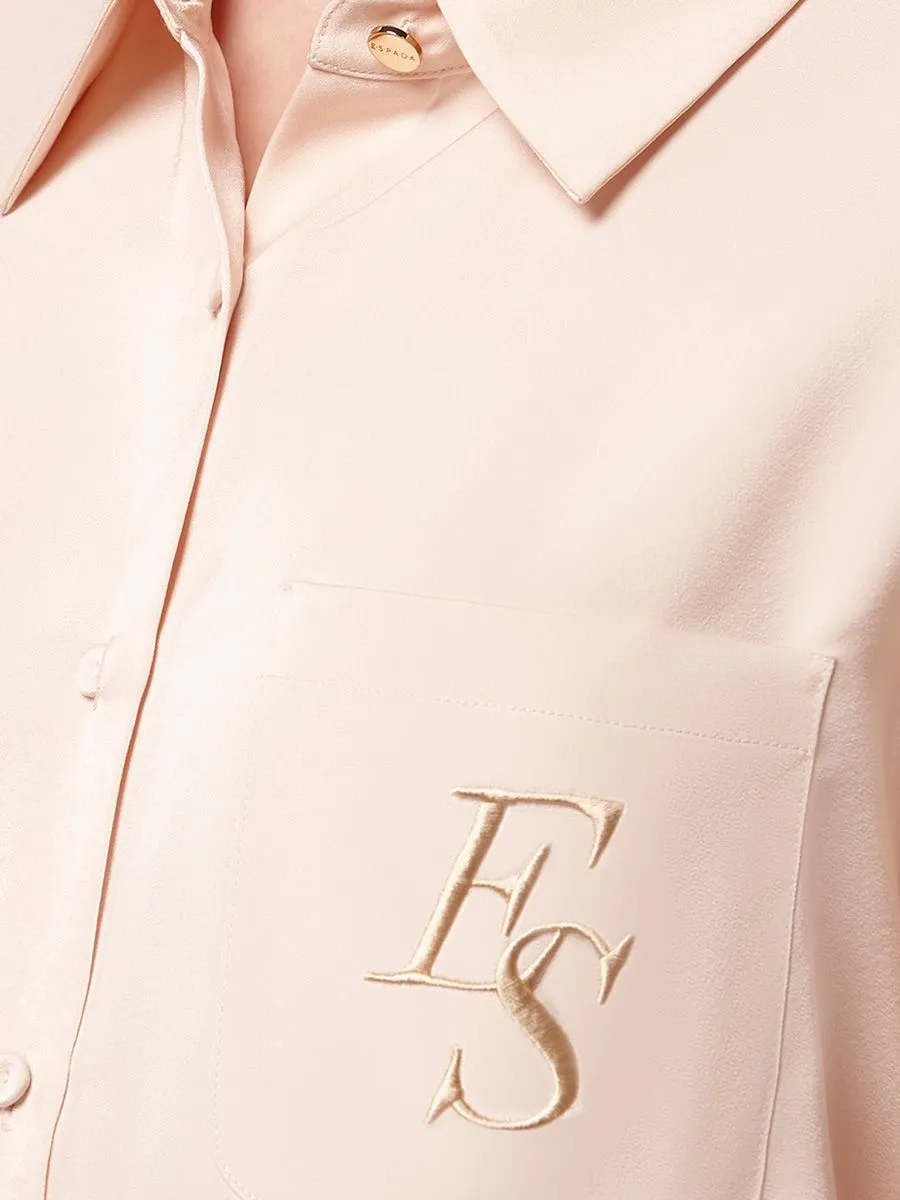 ESPADA Long Sleeve Satin Shirt Women Beige