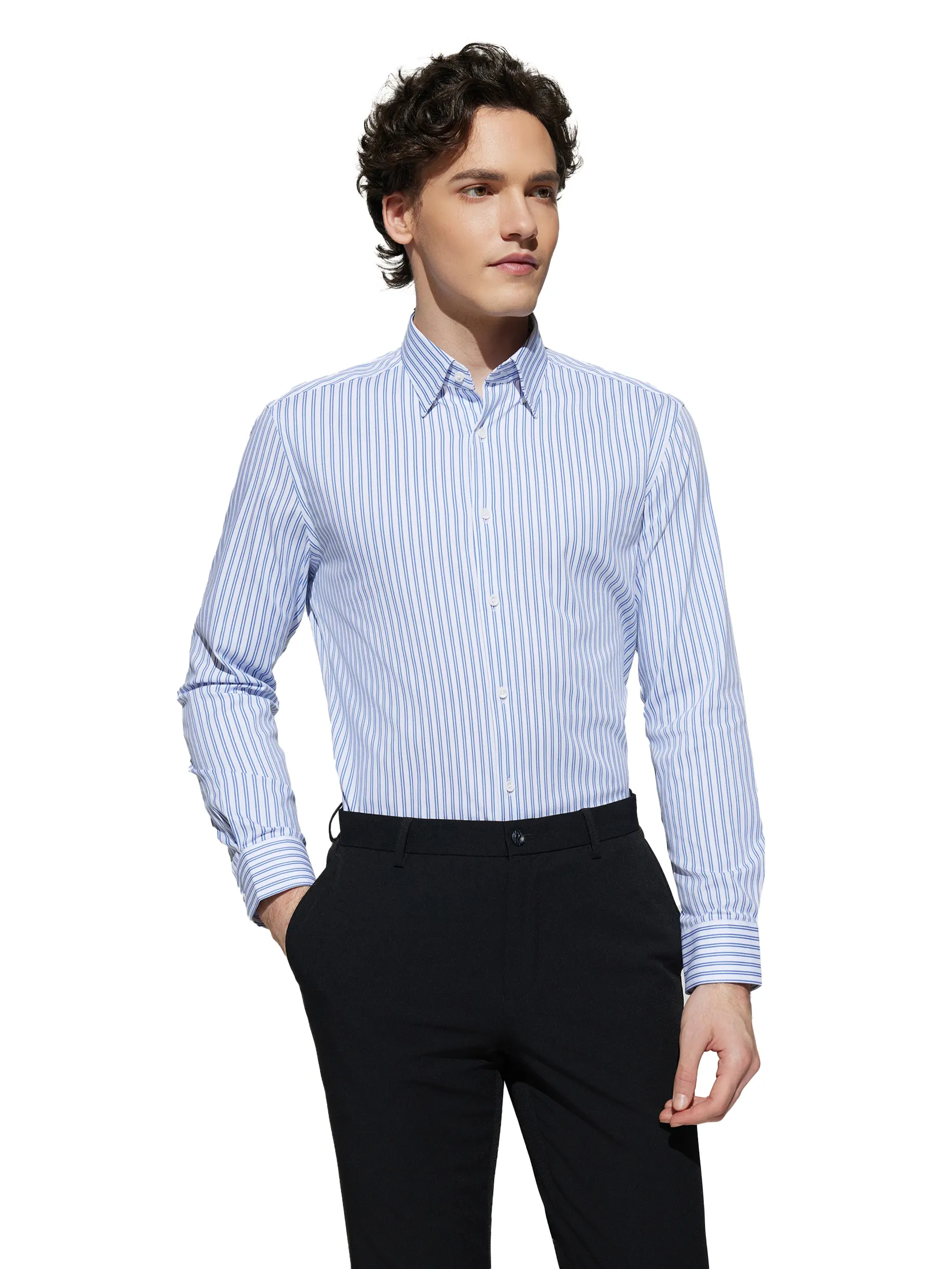 G2000 Men Clothing Non-Iron Cotton Blend Short Stripe Shirt  Smart Fit - Blue Size - 10 EU