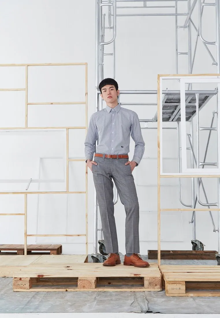 BROWNE & CO. Navy Long Sleeves Stripes Shirt