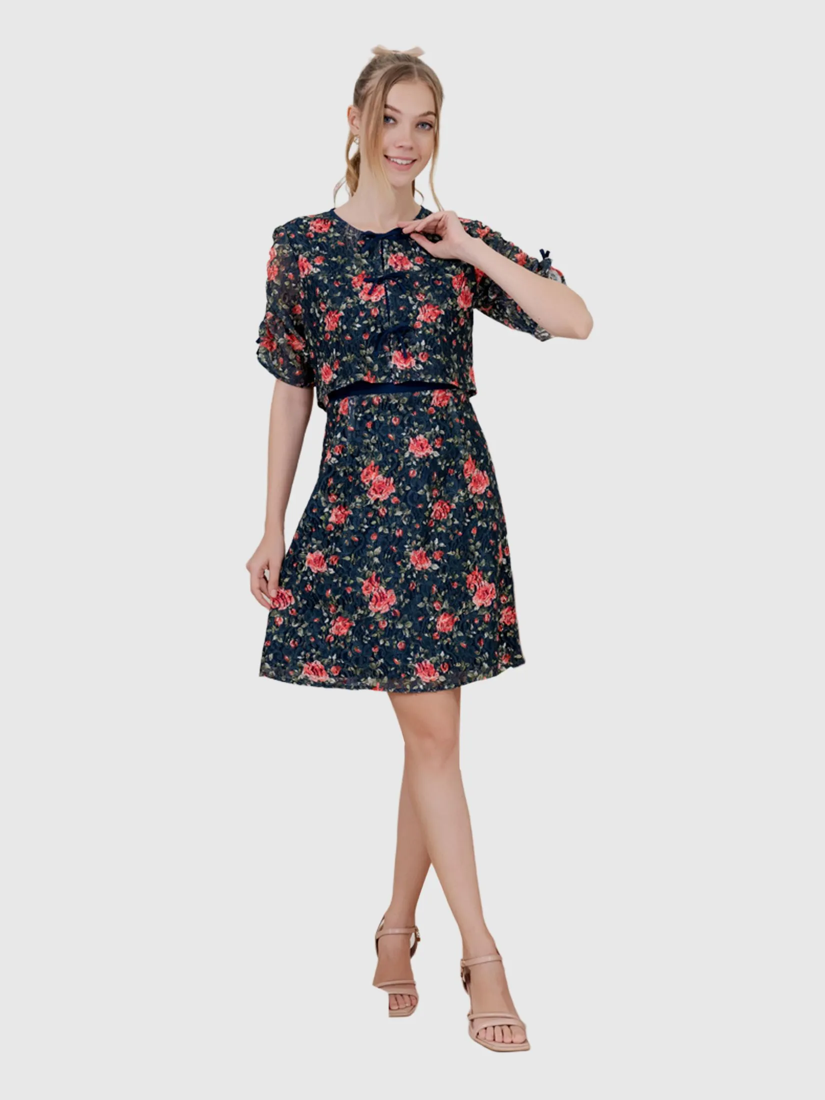 AMILA Women Dress Rachel Lace Navy Blue